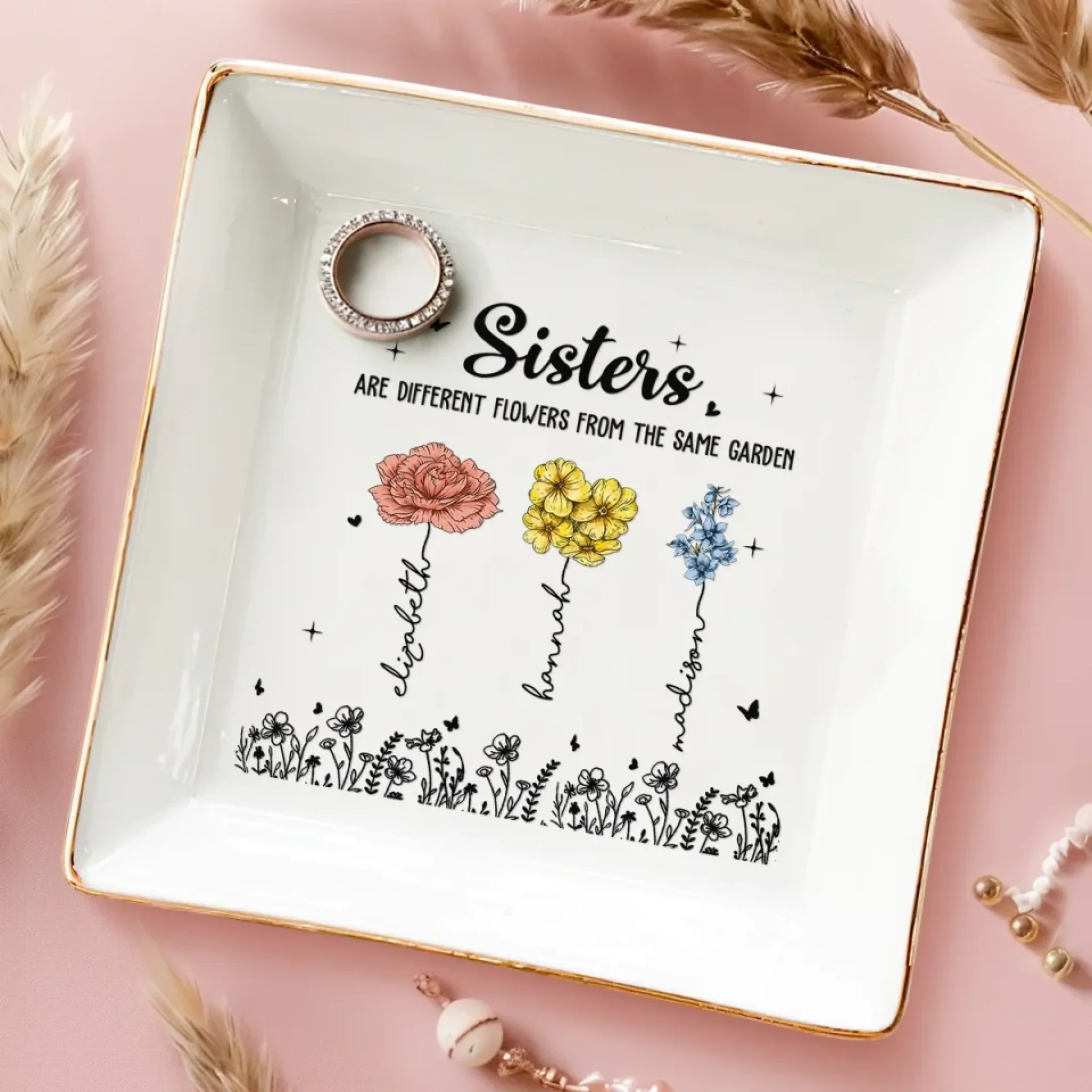 Best Friends Are The Flowers That Brighten Life - Bestie Personalized Custom Jewelry Dish - Gift For Best Friends, BFF, Sisters - Image 3