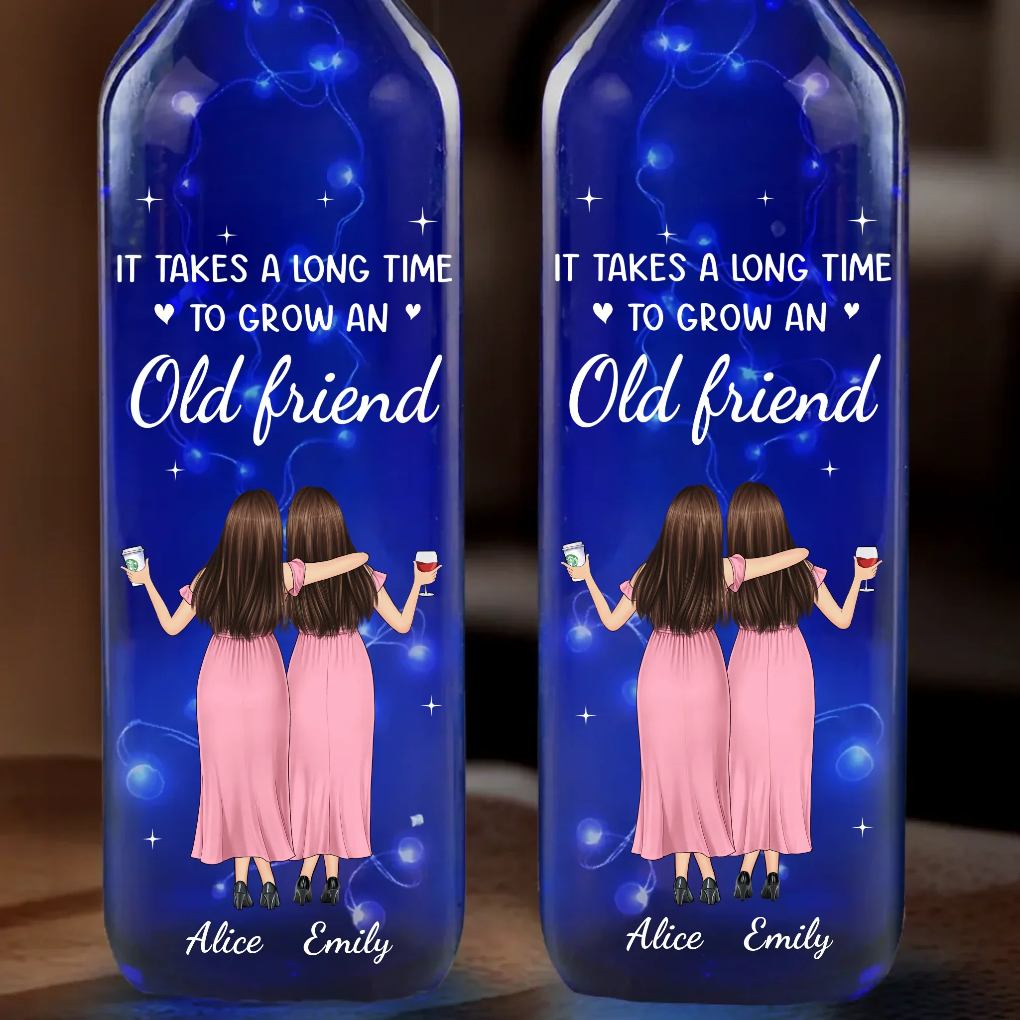 Best Friends Make The Best Memories - Bestie Personalized Custom Blue Bottle Lamp - Gift For Best Friends, BFF, Sisters - Image 2