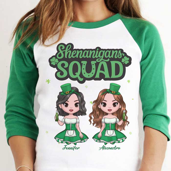 Best Friends, Shenanigans Squad - Gift For Besties, Personalized St. Patrick's Day Unisex Raglan Shirt - Image 2