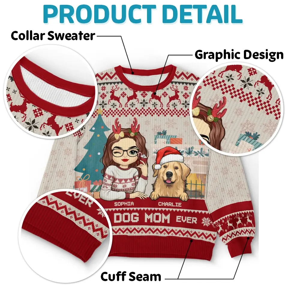 Best Fur Mom Ever - Dog & Cat Personalized Custom Ugly Sweatshirt - Unisex Wool Jumper - Christmas Gift For Pet Owners, Pet Lovers - Image 5