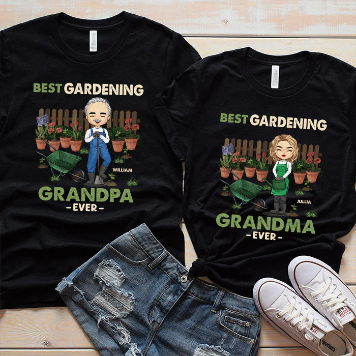 Best Gardening Grandpa Grandma Ever - Personalized Matching Couple T-Shirt - Gift For Couple, Husband Wife, Grandparents - Image 2