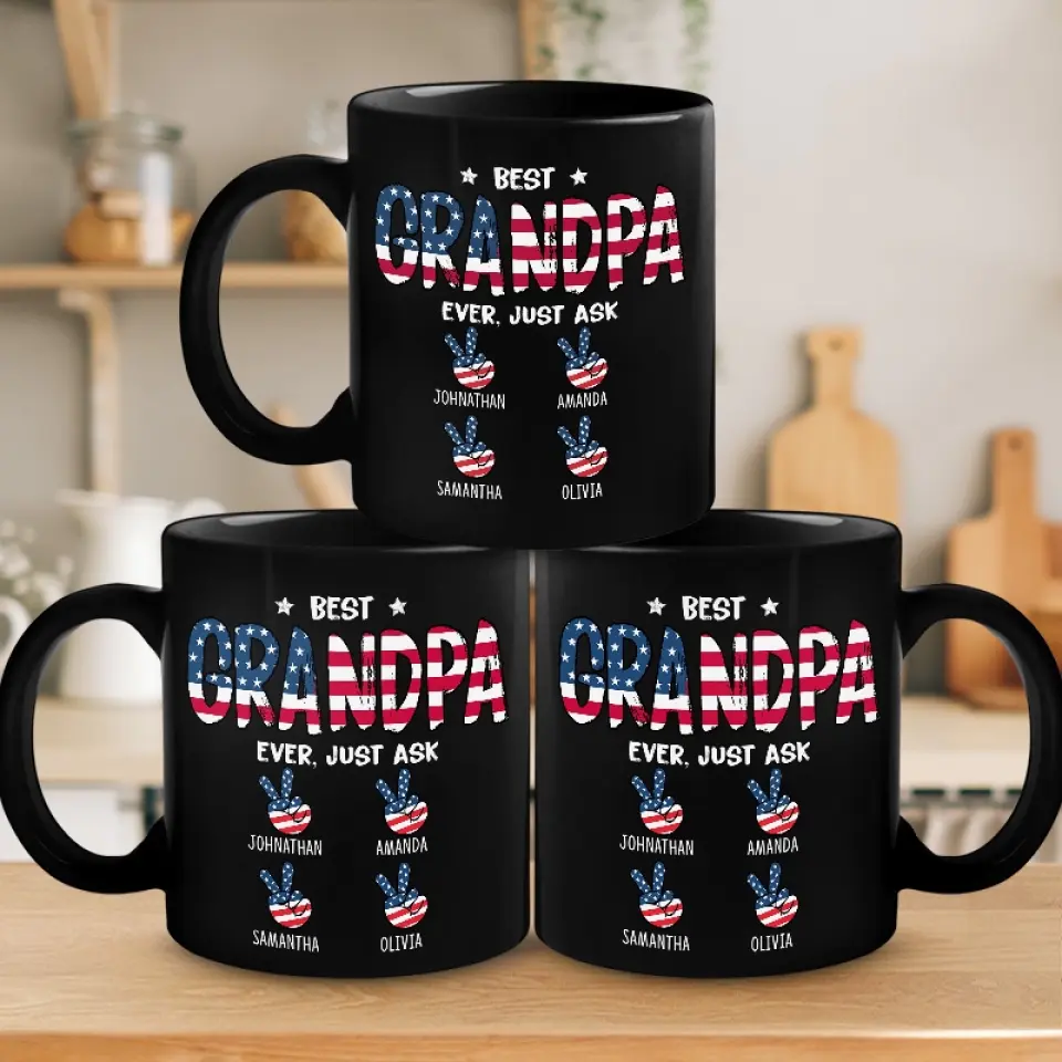 Best Grandpa Ever - Family Personalized Custom Black Mug - Gift For Dad, Grandpa - Image 4