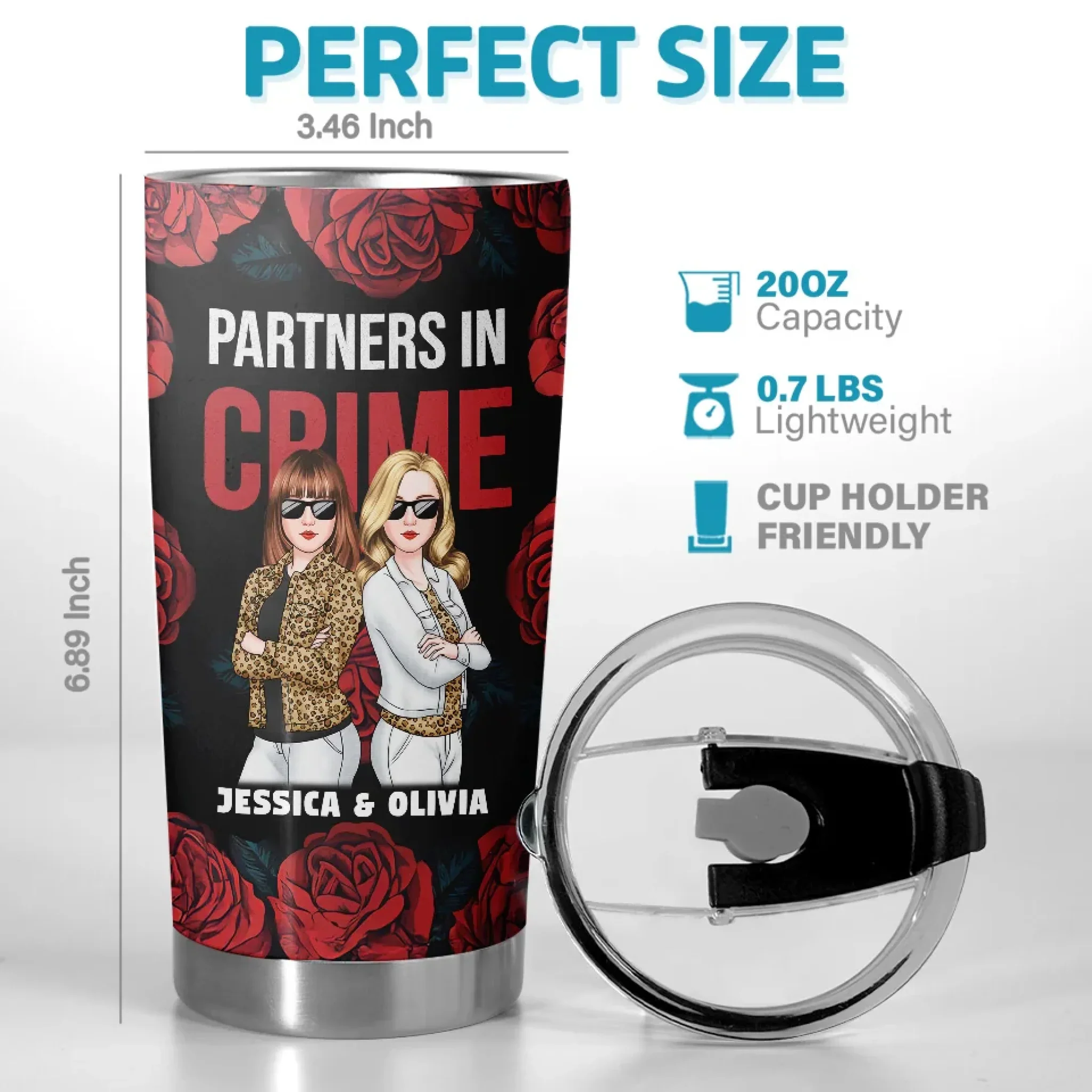 Best Partners In Crime - Bestie Personalized Custom Tumbler -  Gift For Best Friends, BFF, Sisters - Image 3