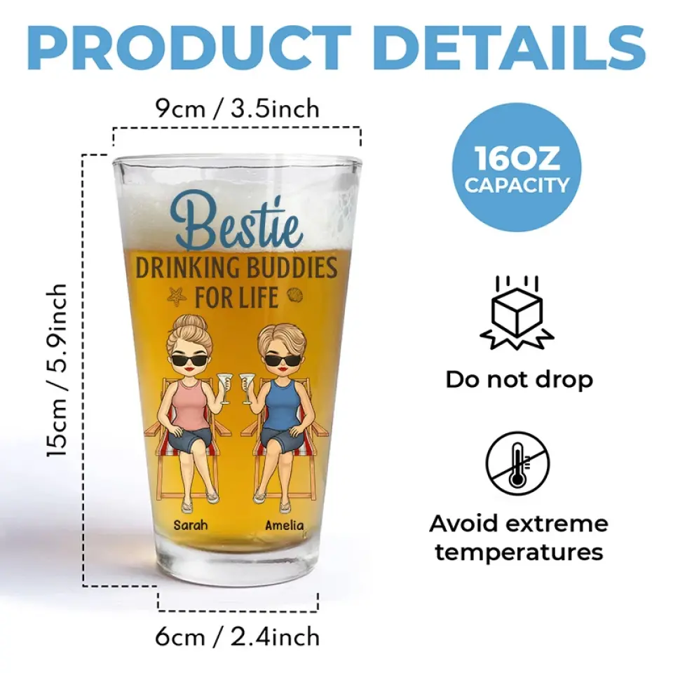 Bestie Drinking Buddies For Life - Bestie Personalized Custom Beer Glass - Summer Vacation Gift For Best Friends, BFF, Sisters, Coworkers - Image 5