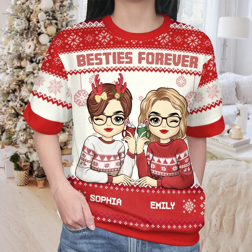 Besties Forever - Bestie Personalized Custom All Over Print Adult Short Sleeve Sweater - Christmas Gift For Best Friends, BFF, Sisters - Image 3