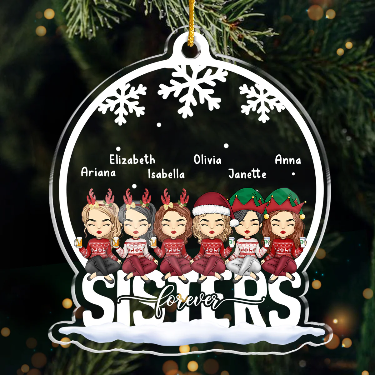 Besties Forever - Bestie Personalized Custom Ornament - Acrylic Snow Globe Shaped - Christmas Gift For Best Friends, BFF, Sisters - Image 2