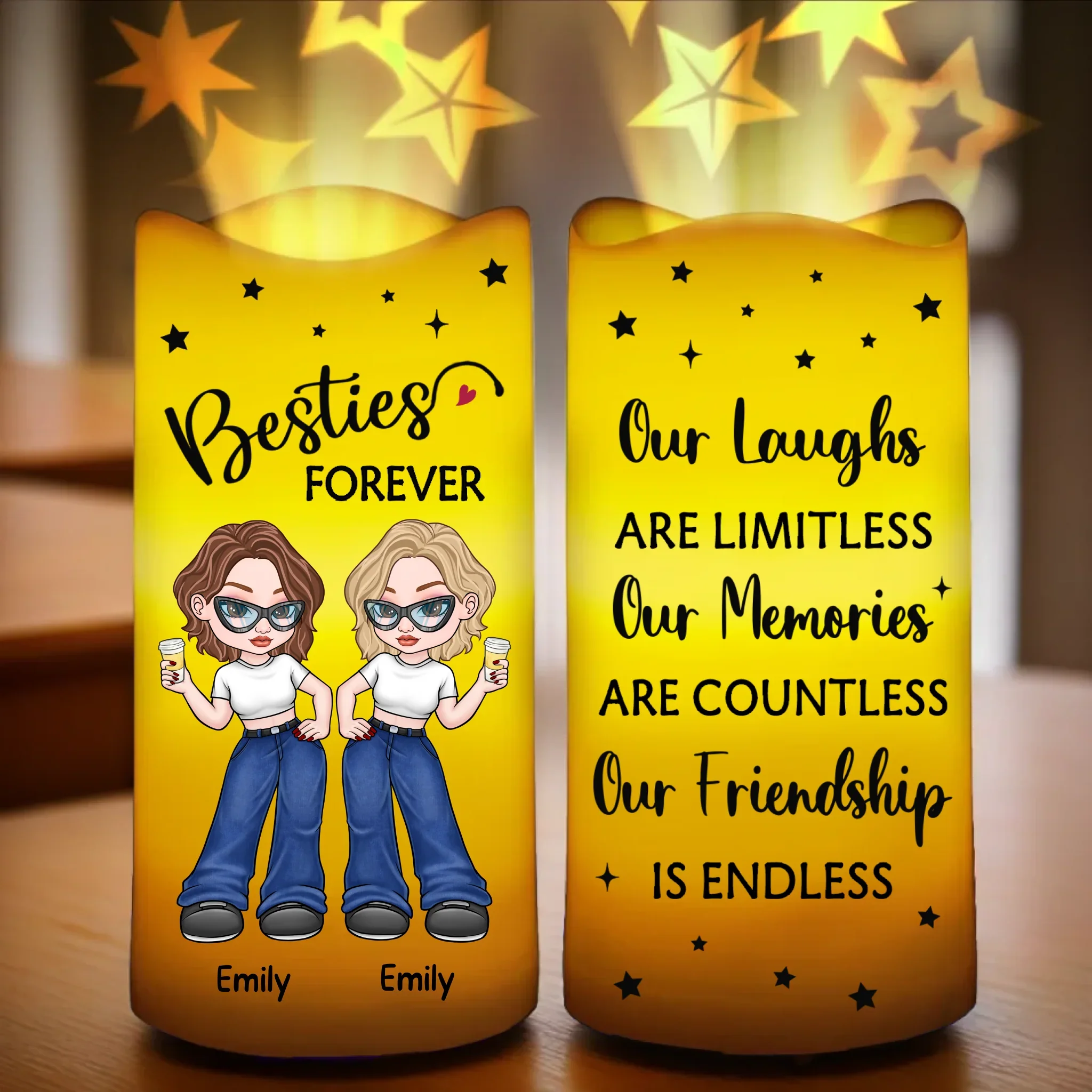 Besties Forever, Laughter Never Ends - Bestie Personalized Custom LED Projection Flameless Candle - Gift For Best Friends, BFF, Sisters - Image 2