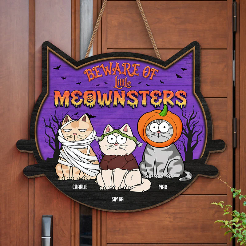 Beware Of Cute Little Meownsters - Cat Personalized Custom Shaped Home Decor Wood Sign - Halloween Gift For Pet Owners, Pet Lovers - Image 2