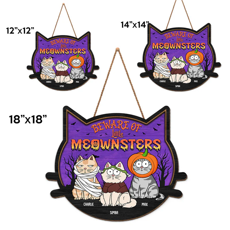 Beware Of Cute Little Meownsters - Cat Personalized Custom Shaped Home Decor Wood Sign - Halloween Gift For Pet Owners, Pet Lovers - Image 4