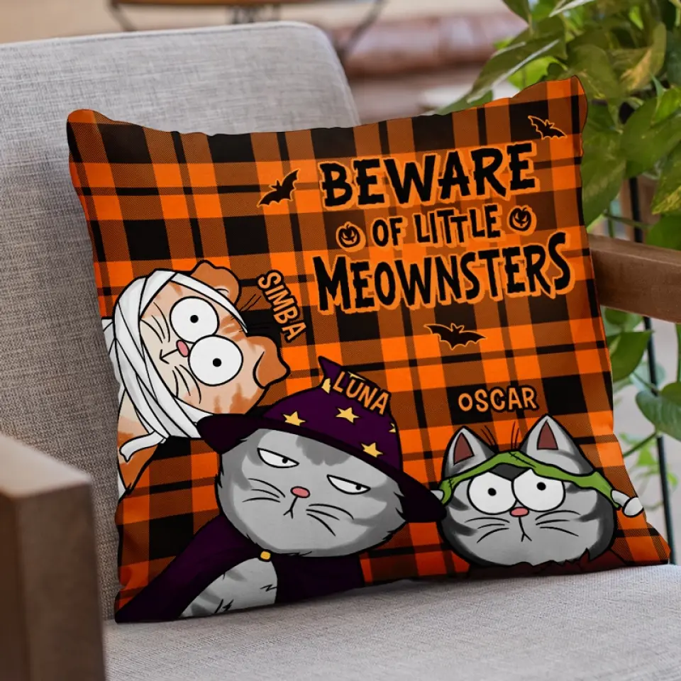 Beware Of Little Meownsters - Cat Personalized Custom Pillow - Halloween Gift For Pet Owners, Pet Lovers - Image 3