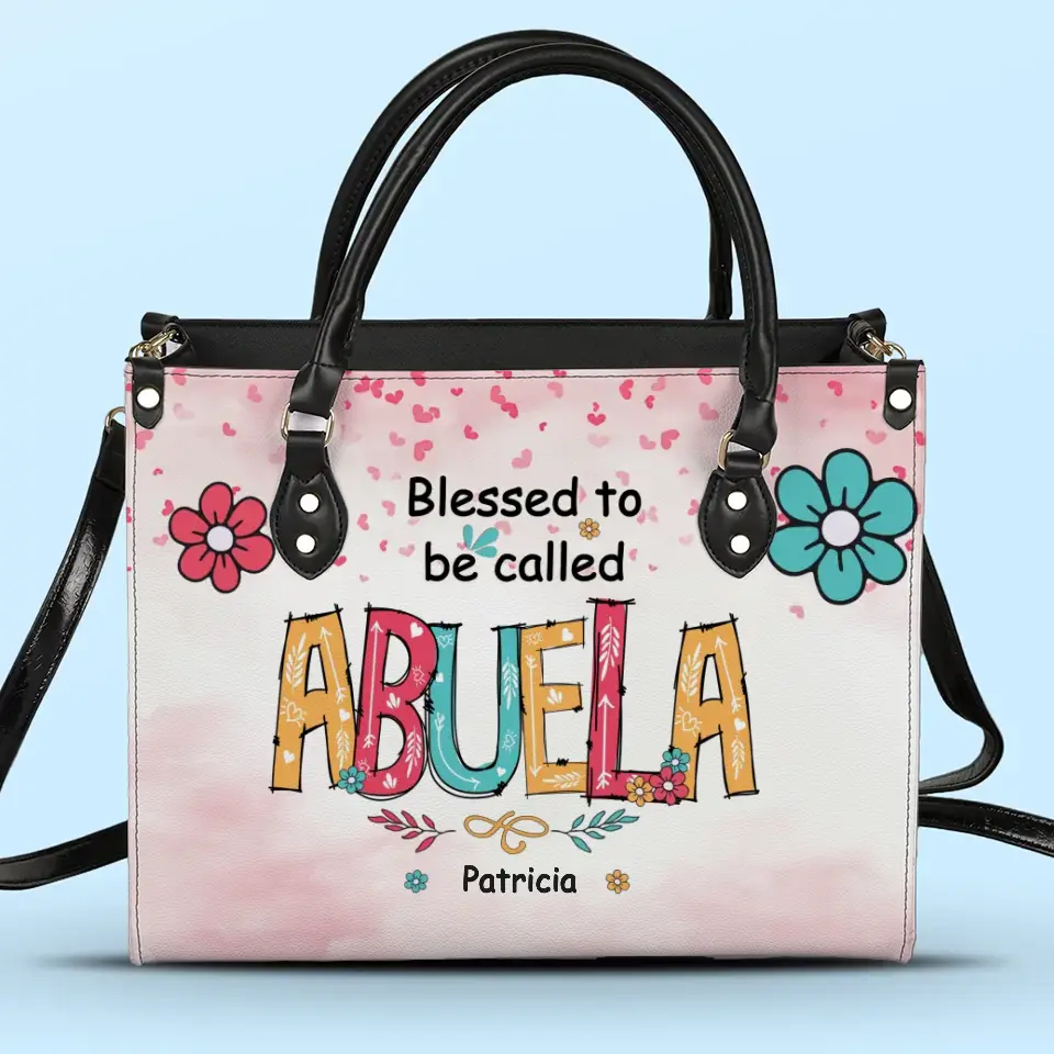 Blessed To Be Called Abuela - Family Personalized Custom Leather Handbag - Gift For Mom, Grandma - Image 2