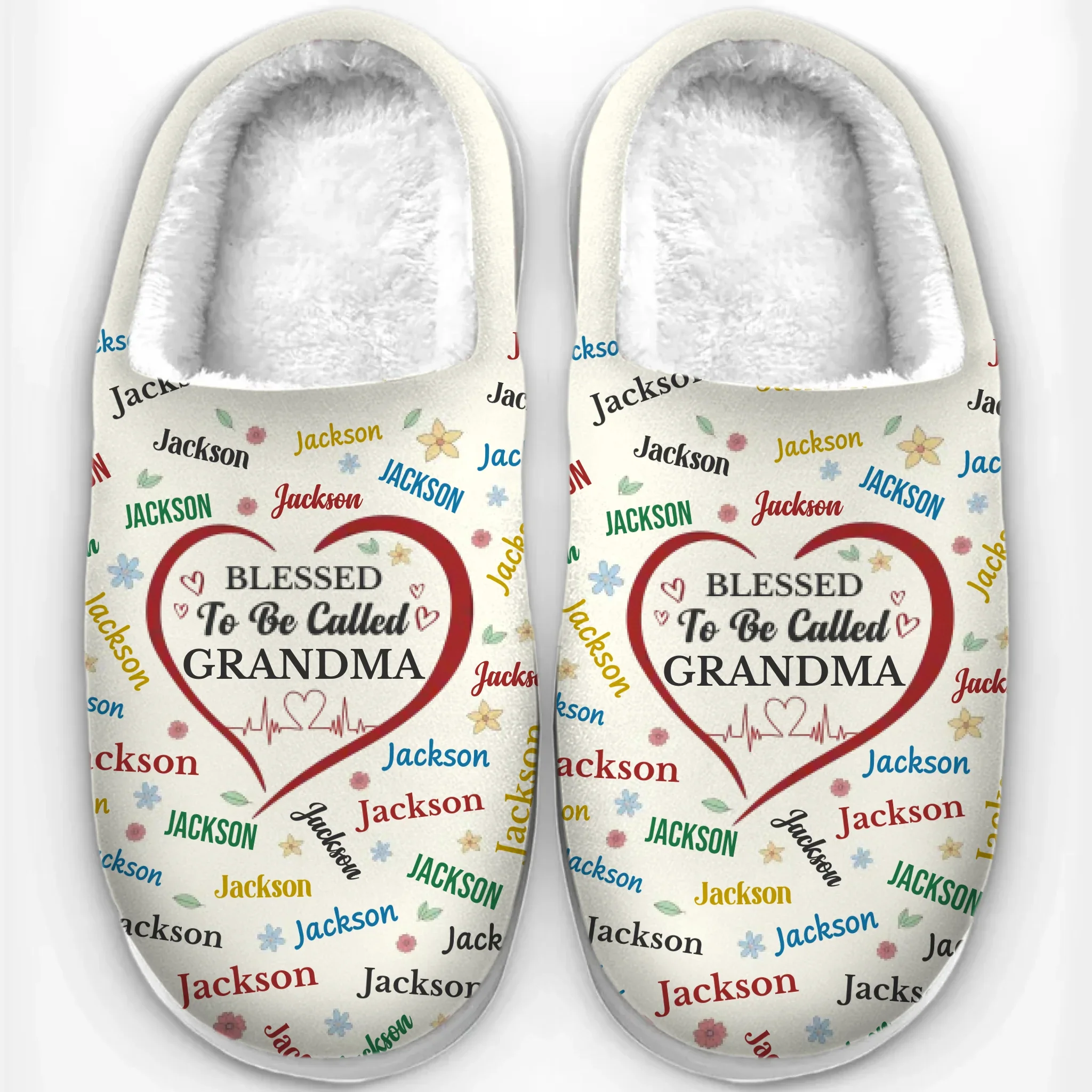 Blessed To Be Called Grandma - Family Personalized Custom Fluffy Slippers - Mother's Day, Gift For Mom, Grandma - Image 2