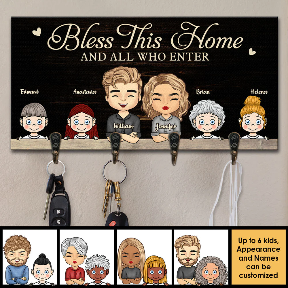 Blessing This Heart-Warming Home And All Who Enter - Personalized Key Hanger, Key Holder - Gift For Couples, Husband Wife - Image 4