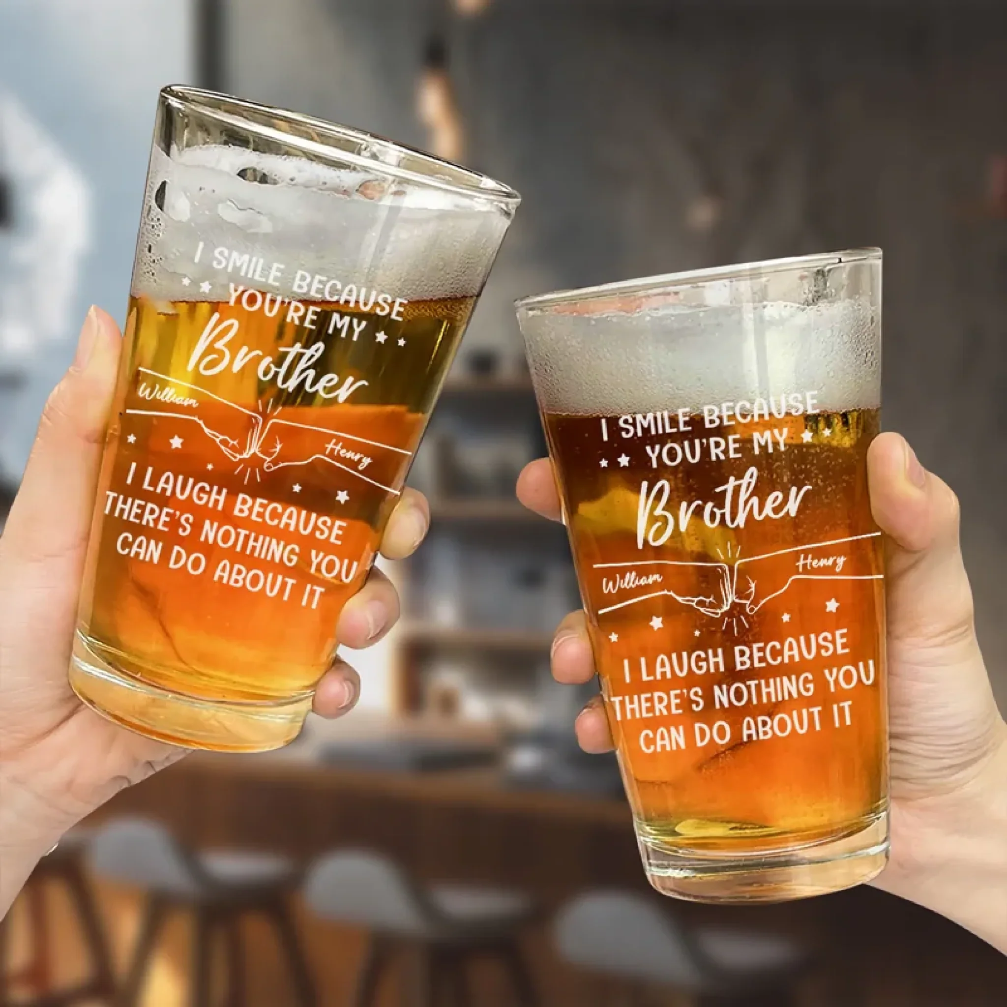 Blood Makes Us Brothers - Family Personalized Custom Beer Glass - Gift For Family Members - Image 4