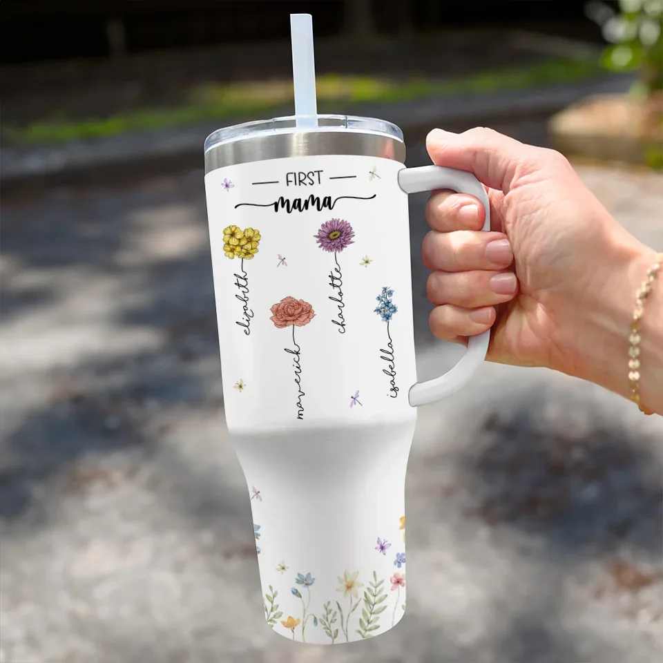 Bloom Where You Are Planted - Family Personalized Custom 40 Oz Stainless Steel Tumbler With Handle - Mother's Day, Gift For Mom, Grandma - Image 3