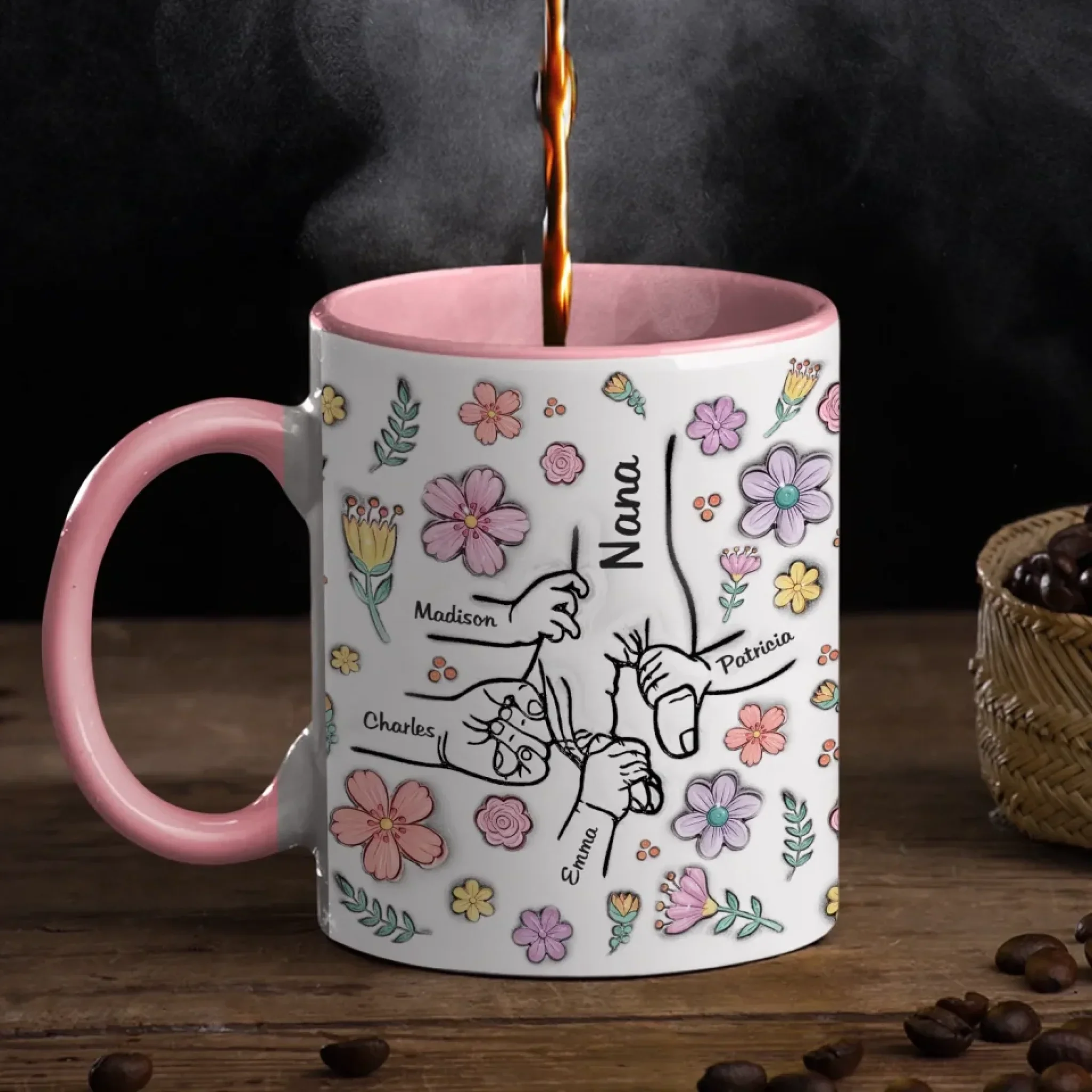 Blooming Together, Held Forever - Family Personalized Custom 3D Inflated Effect Printed Accent Mug - Mother's Day, Gift For Mom, Grandma - Image 3