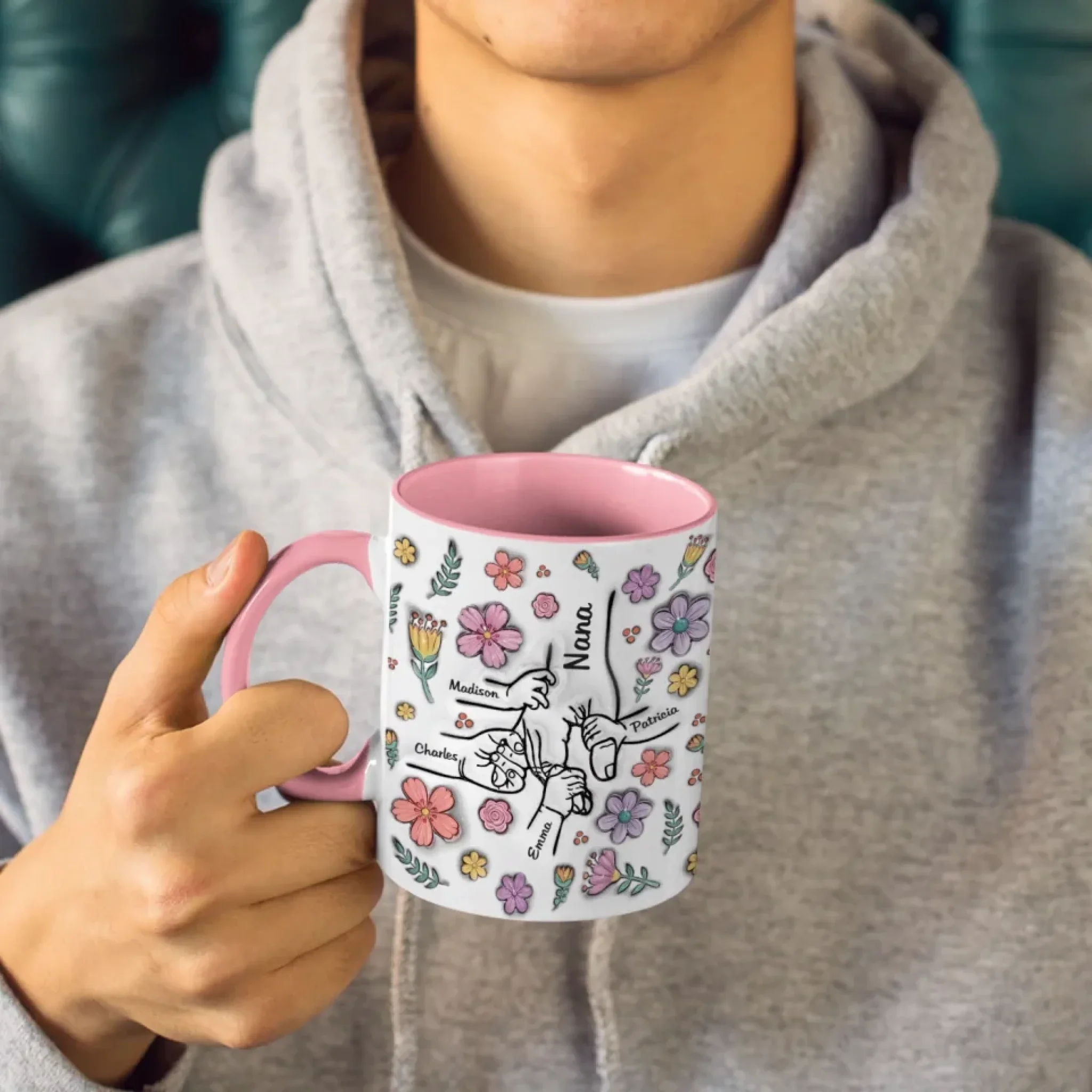 Blooming Together, Held Forever - Family Personalized Custom 3D Inflated Effect Printed Accent Mug - Mother's Day, Gift For Mom, Grandma - Image 4