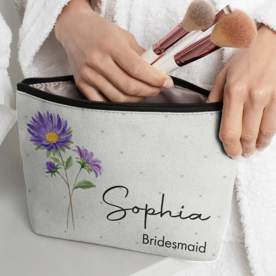 Blooming With Beauty - Bestie Personalized Custom Cosmetic Bag - Wedding Gift, Bridesmaid Gift For Best Friends, BFF, Sisters - Image 3