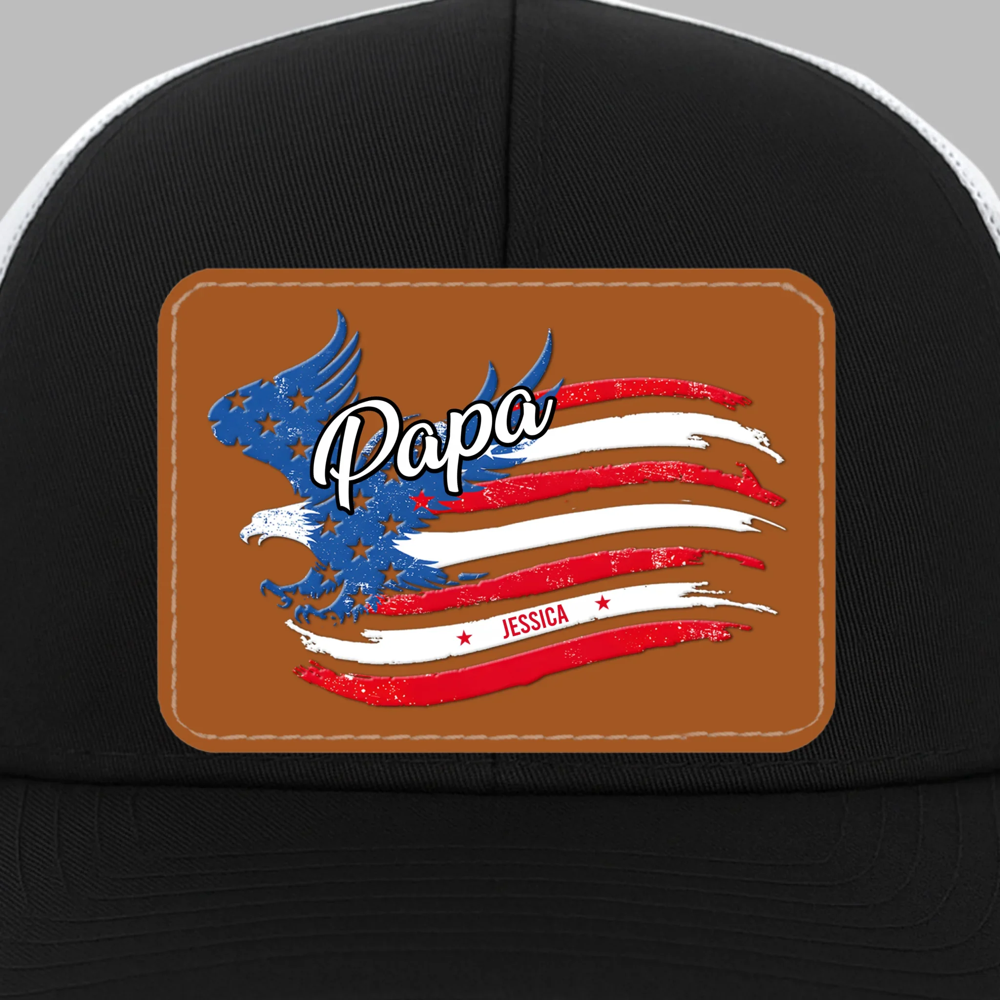 Born To Be Free - Family Personalized Custom Leather Patch Mesh Cap - 4th Of July, Gift For Dad, Grandpa - Image 3