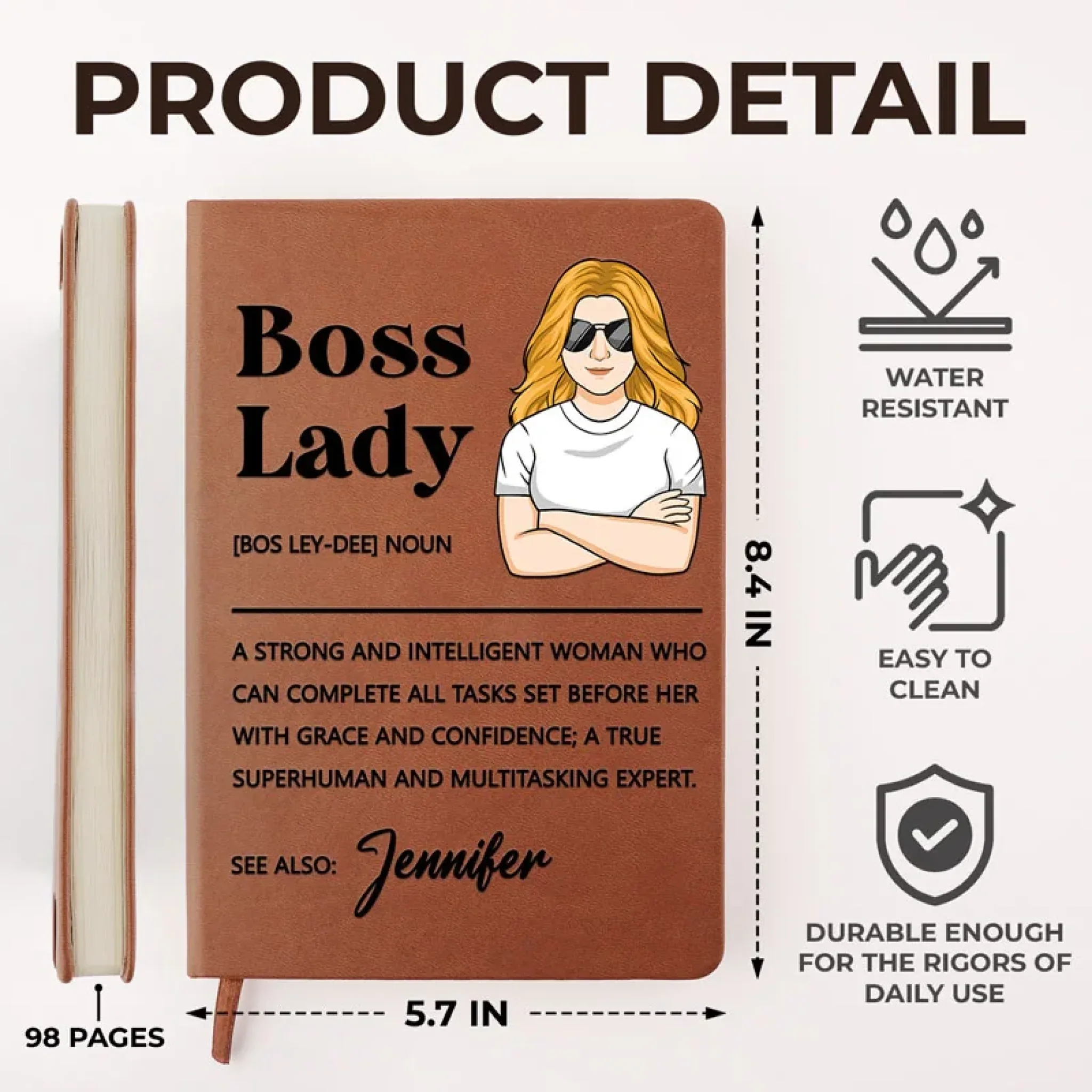Boss Lady - Coworker Personalized Custom Leather Journal - Appreciation, Retirement Gift For Coworkers, Work Friends, Colleagues - Image 3
