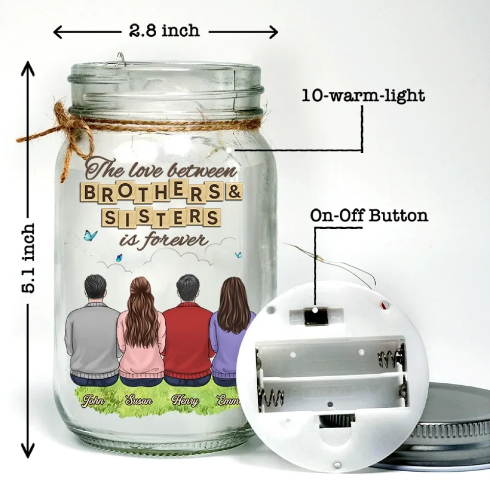 Brothers And Sisters Are As Close As Hands And Feet - Family Personalized Custom Mason Jar Light - Gift For Siblings, Brothers, Sisters - Image 5
