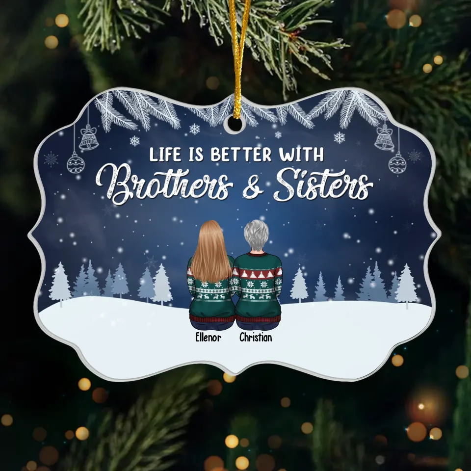 Brothers And Sisters Are As Close As Hands And Feet - Family Personalized Custom Ornament - Acrylic, Wood Benelux Shaped - Christmas Gift For Family Members, Siblings, Brothers, Sisters - Image 3