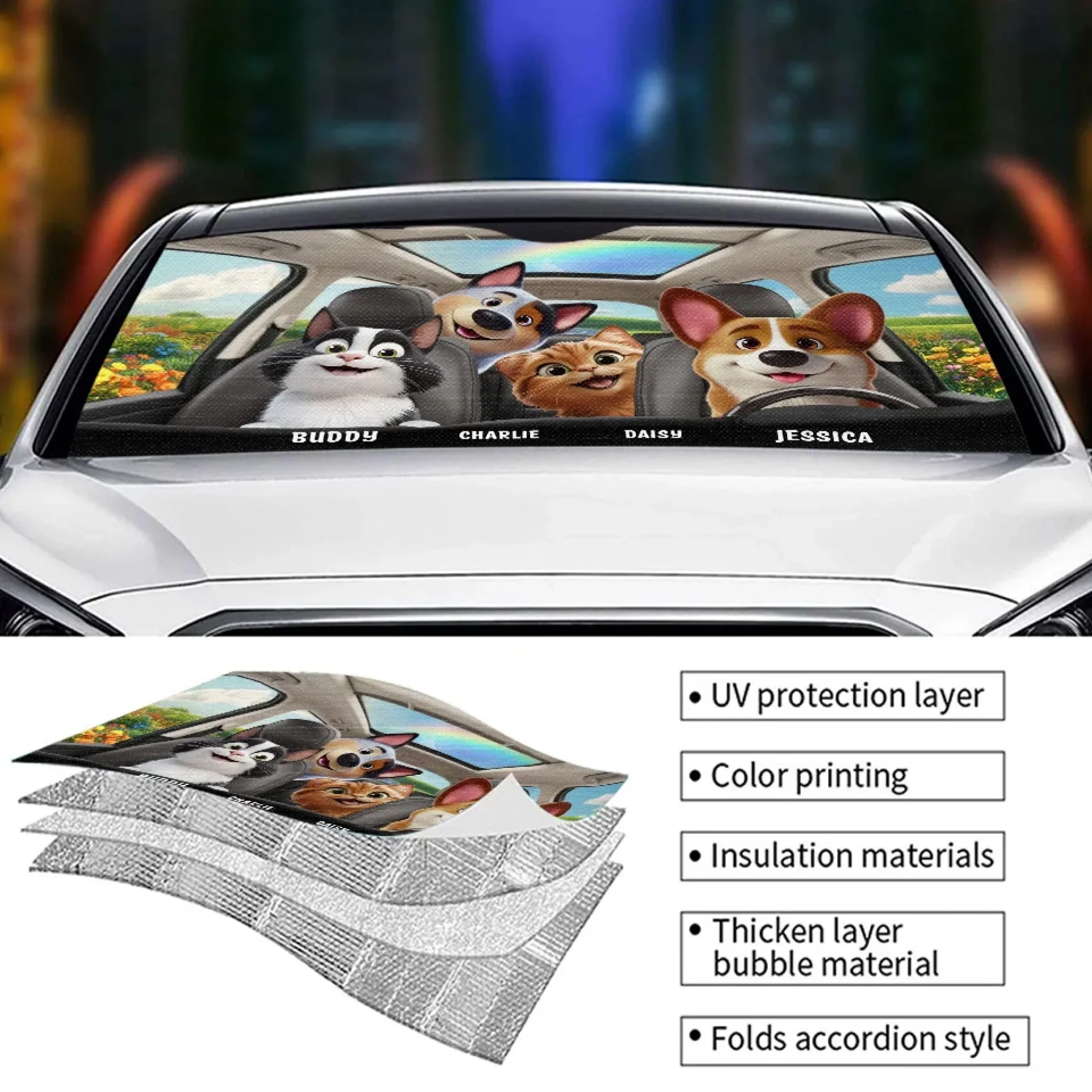 Buckle Up, It’s A Pawsome Ride - Dog & Cat Personalized Custom Auto Windshield Sunshade, Car Window Protector - Gift For Pet Owners, Pet Lovers - Image 4