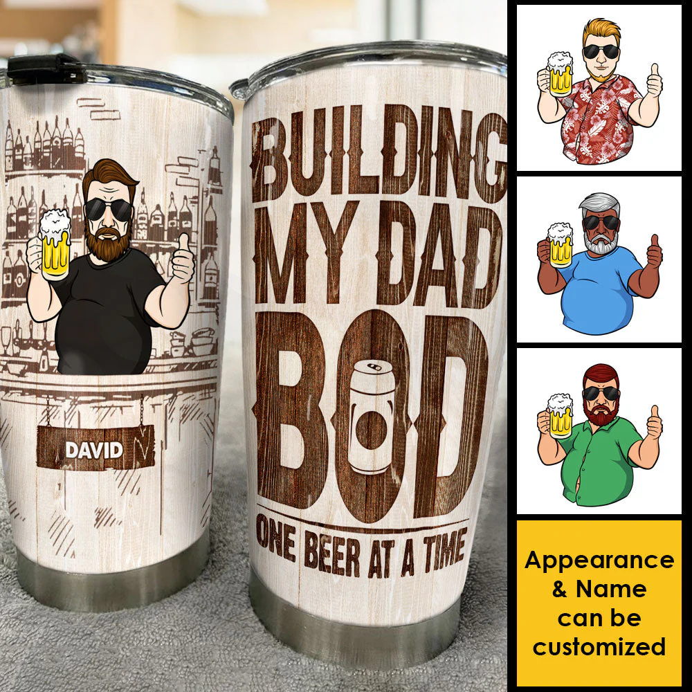 Building My Dad Bod One Beer At A Time - Gift For Dad, Grandpa - Personalized Tumbler - Image 3