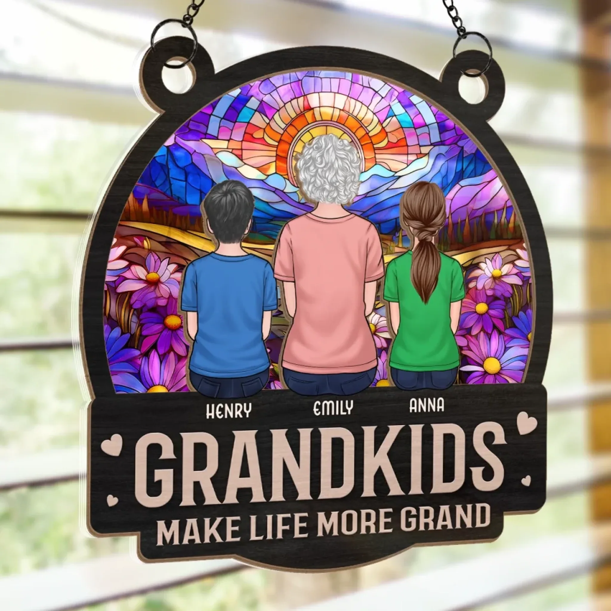Built With Love, Blessed With Grandkids - Family Personalized Window Hanging Suncatcher Ornament - Mother's Day, Gift For Mom, Grandma - Image 4