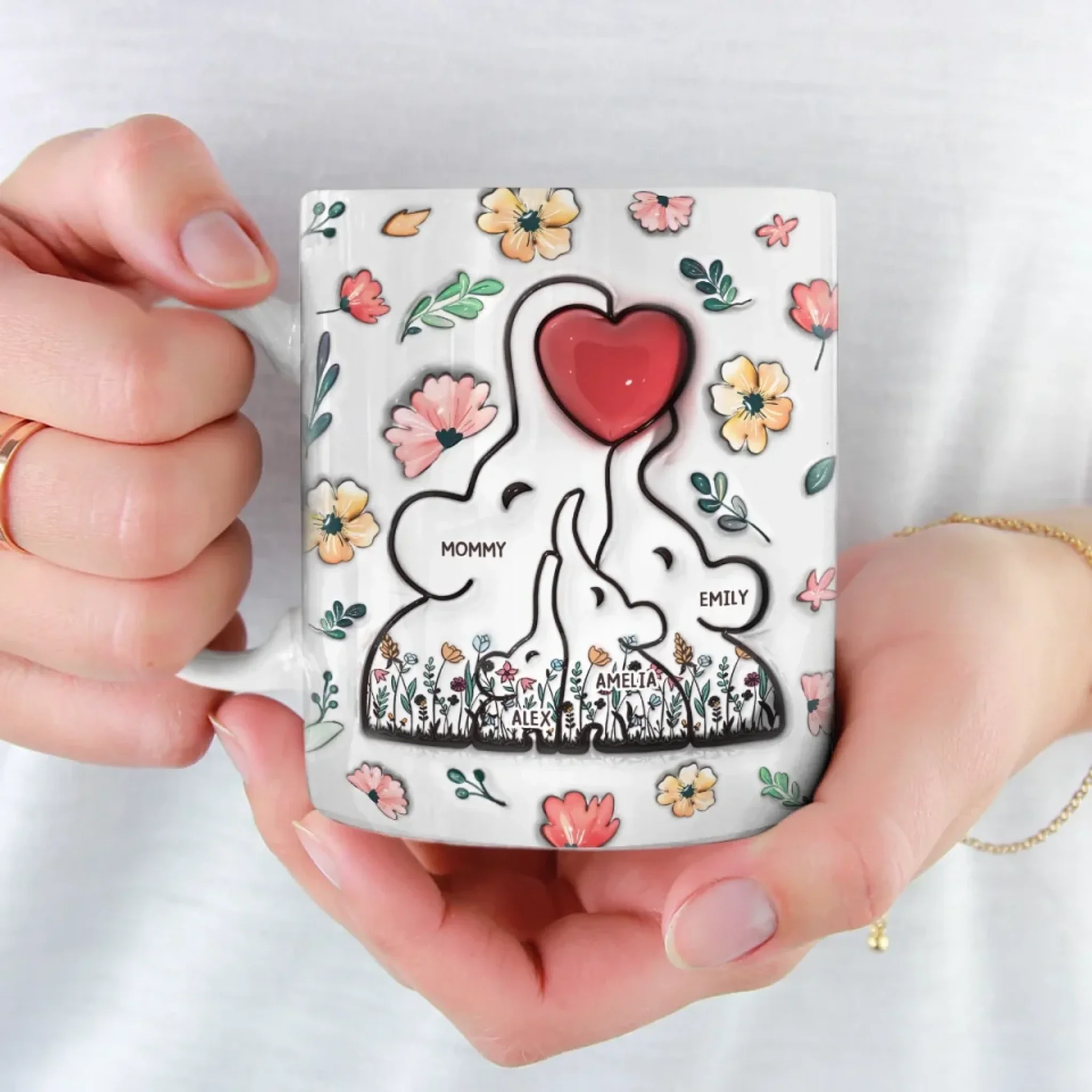 Built With Love, Held By Heart - Family Personalized Custom 3D Inflated Effect Printed Mug - Mother's Day, Gift For Mom, Grandma - Image 4