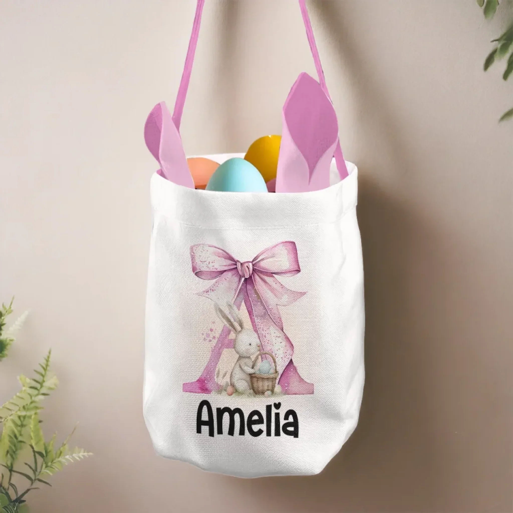 Bunny Kisses And Easter Wishes - Family Personalized Custom Bunny Basket, Tote With Bunny Ears  - Easter Gift For Kids Egg Hunt, Family Members - Image 3