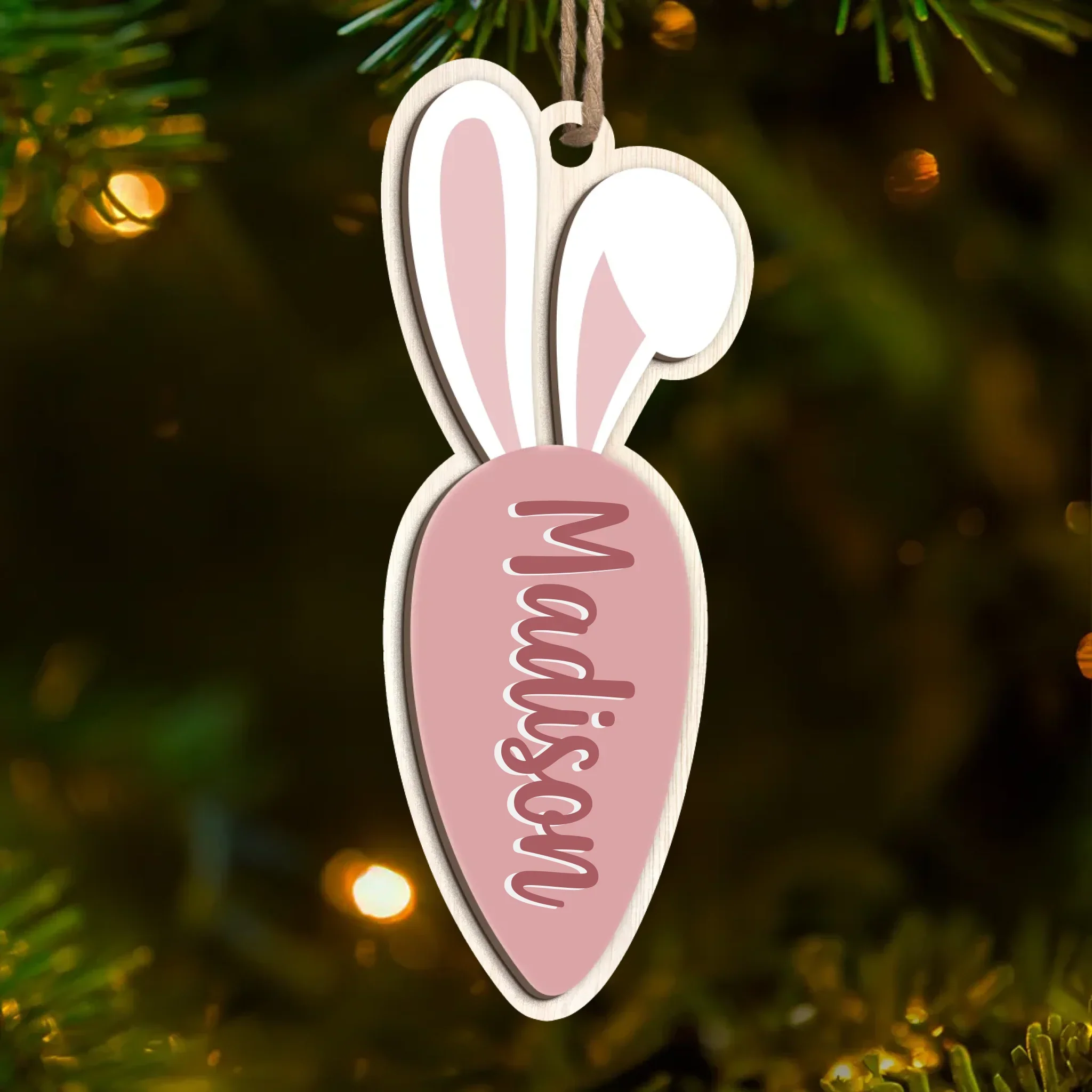 Bunny Tails And Happy Trails - Family Personalized Custom Ornament - Wood Custom Shaped - Easter Gift For Family Members - Image 2