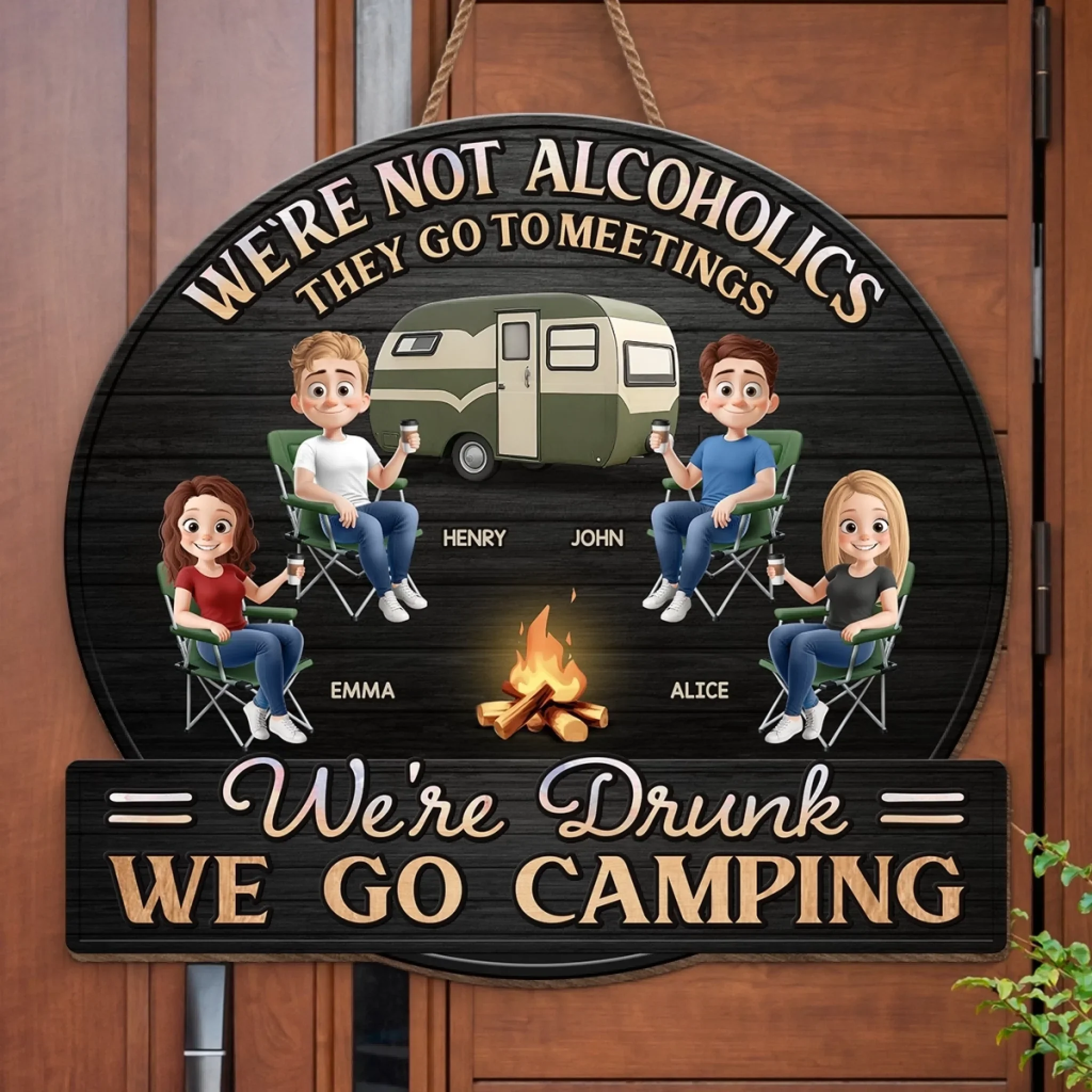 Camp, Chill, Repeat - Camping Personalized Custom Shaped Home Decor Wood Sign - House Warming Gift For Best Friends, BFF, Camping Lovers - Image 3