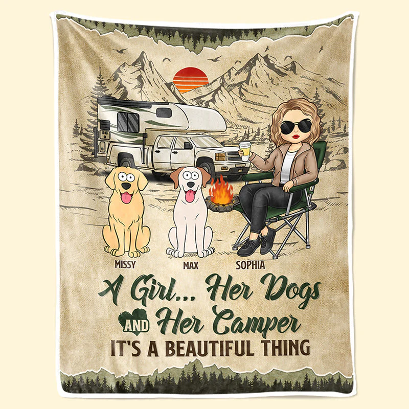 Campfire & Coffee Blanket - Camping Personalized Custom Blanket - Gift For Camping Lovers, Pet Owners, Pet Lovers - Image 3