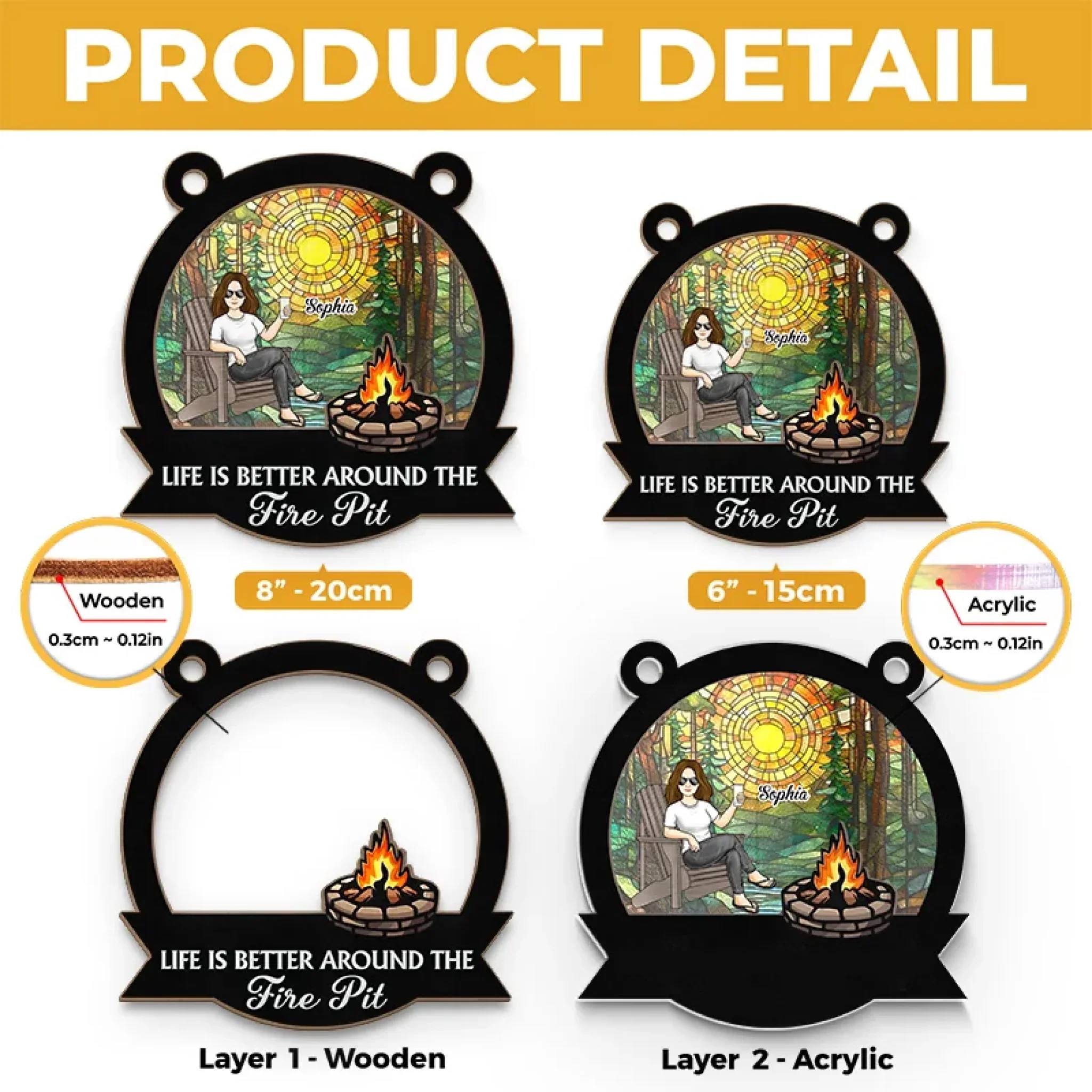Campfire Nights, Endless Memories - Family Personalized Window Hanging Suncatcher Ornament - Gift For Yourself, Best Friends, Siblings, Family Members - Image 5