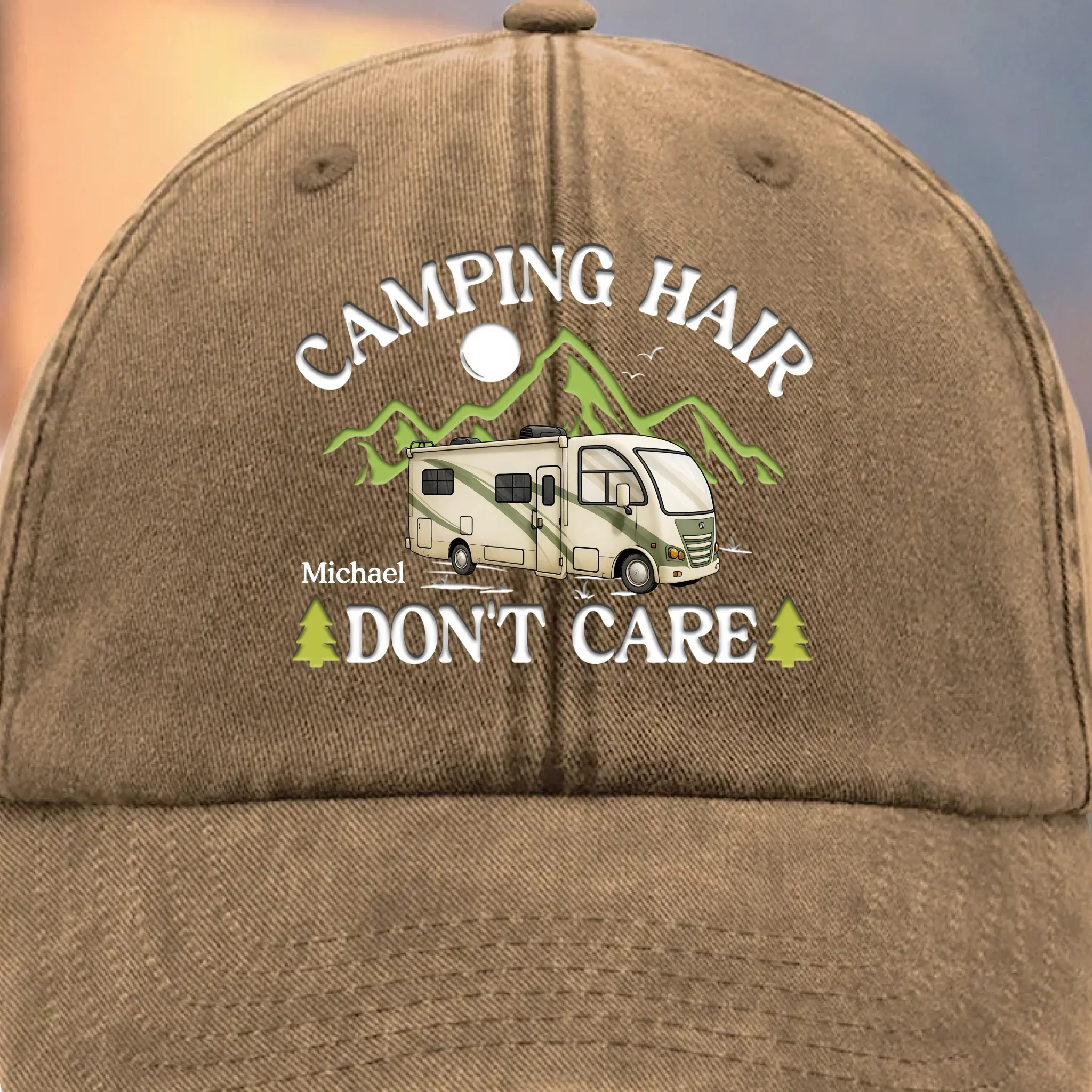 Camping Is My Therapy - Camping Personalized Custom Vintage Washed Denim Baseball Cap - Gift For Camping Lovers - Image 4