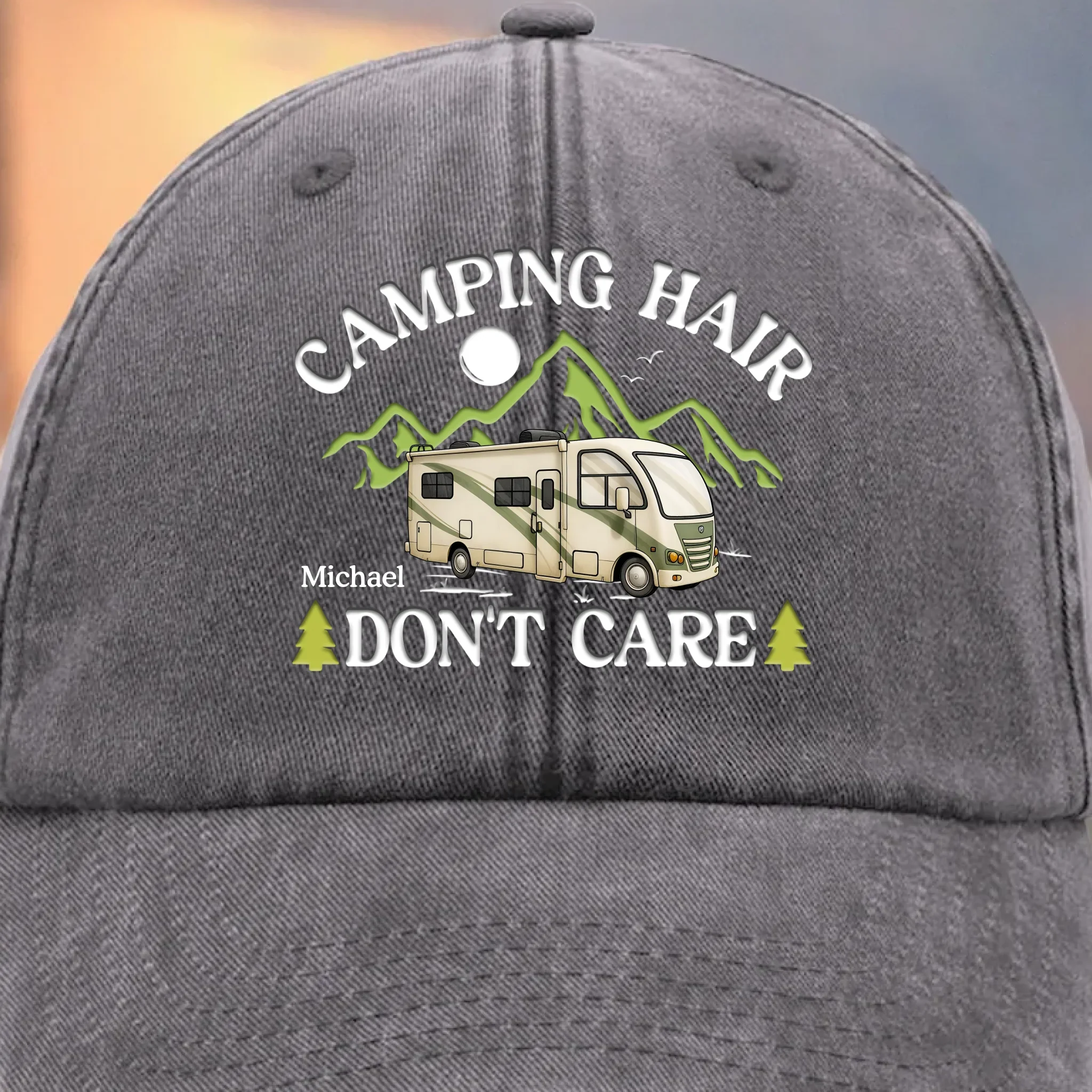 Camping Is My Therapy - Camping Personalized Custom Vintage Washed Denim Baseball Cap - Gift For Camping Lovers - Image 5