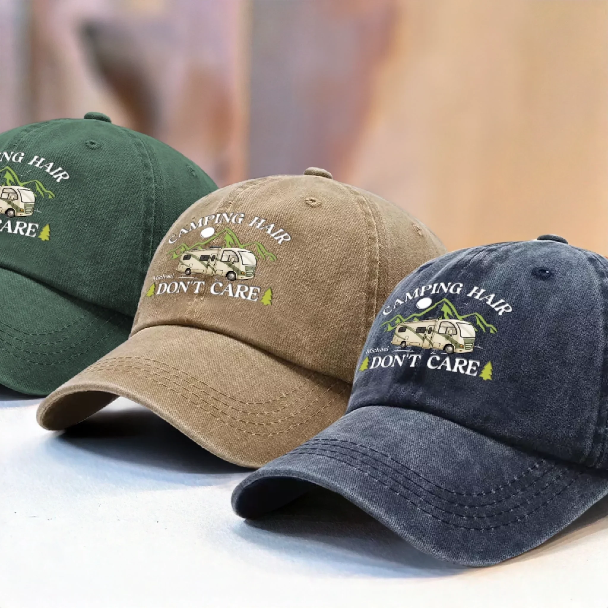 Camping Is My Therapy - Camping Personalized Custom Vintage Washed Denim Baseball Cap - Gift For Camping Lovers - Image 7
