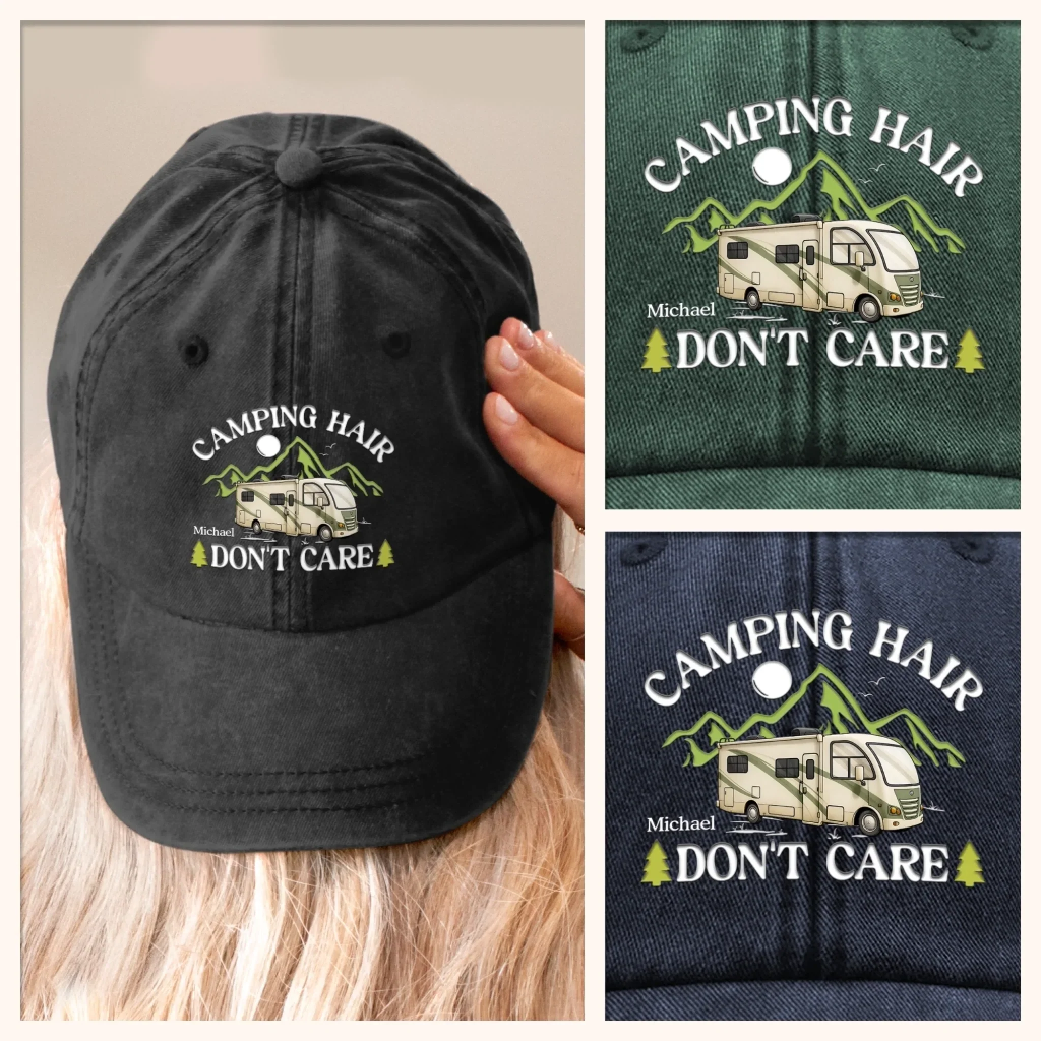 Camping Is My Therapy - Camping Personalized Custom Vintage Washed Denim Baseball Cap - Gift For Camping Lovers - Image 8