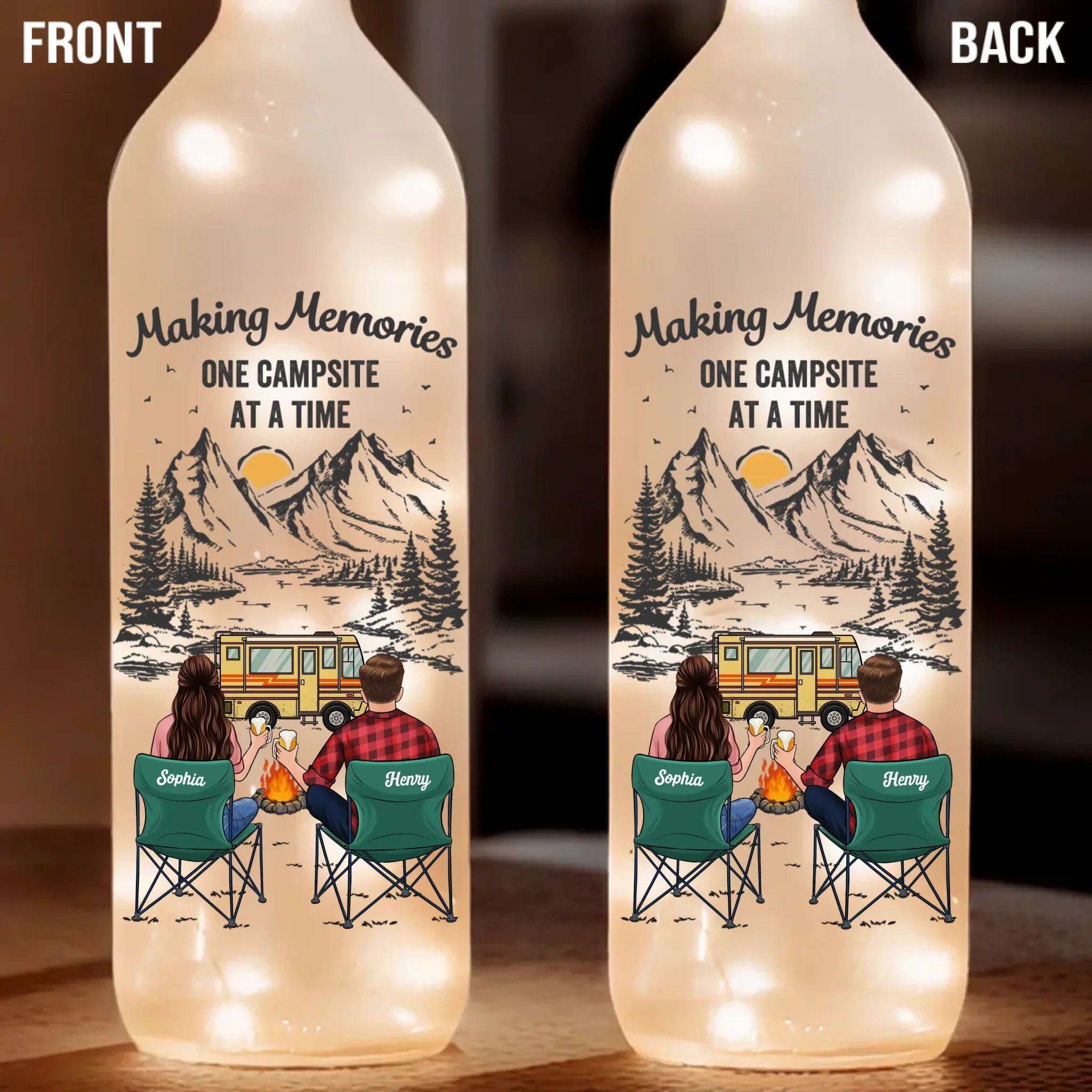 Camping Partners For Life - Couple Personalized Custom Bottle Lamp - Gift For Husband Wife, Camping Lovers - Image 2