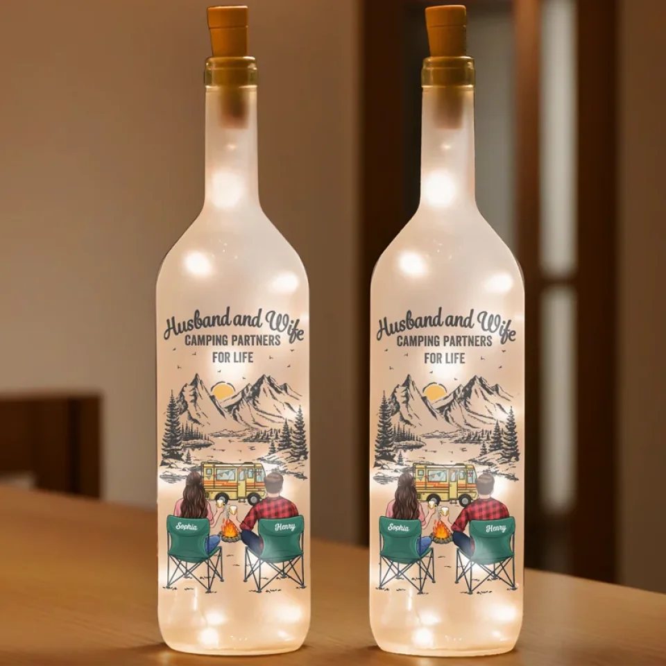 Camping Partners For Life - Couple Personalized Custom Bottle Lamp - Gift For Husband Wife, Camping Lovers - Image 3
