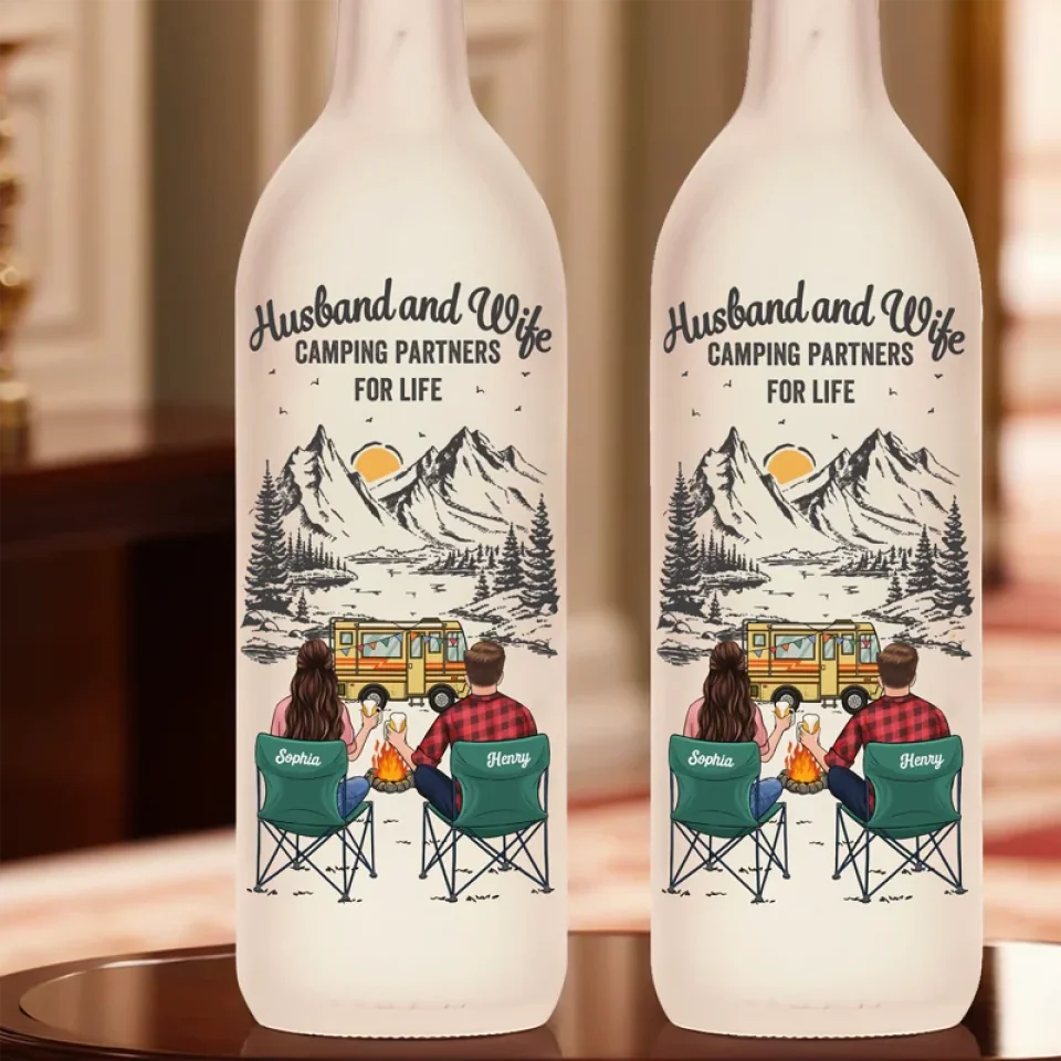 Camping Partners For Life - Couple Personalized Custom Bottle Lamp - Gift For Husband Wife, Camping Lovers - Image 4