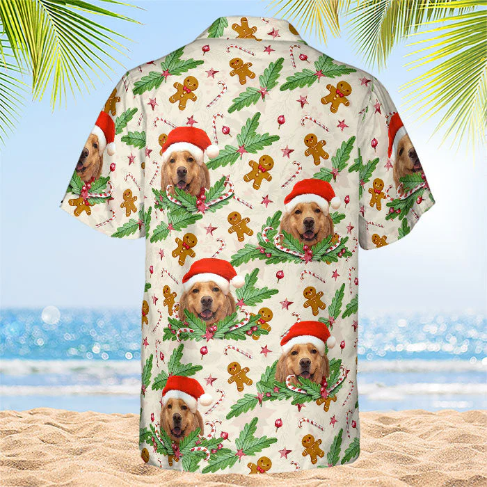 Candy Cane & Gingerbread Pattern - Dog & Cat Personalized Custom Unisex Hawaiian Shirt - Upload Image, Dog Face, Cat Face - Summer Vacation Gift, Gift For Pet Owners, Pet Lovers - Image 5