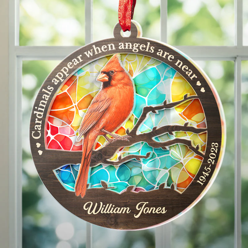 Cardinals Appear When Angels Are Near - Memorial Personalized Custom Suncatcher Ornament - Acrylic Round Shaped - Sympathy Gift For Family Members - Image 5