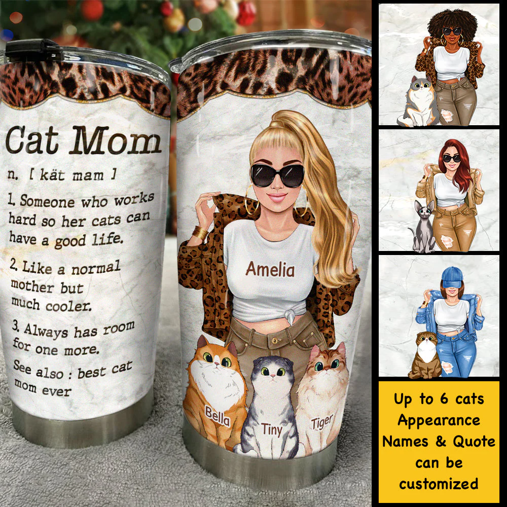 Cat Mom Like A Normal Mother But Much Cooler - Gift For Cat Mom, Personalized Tumbler - Image 3