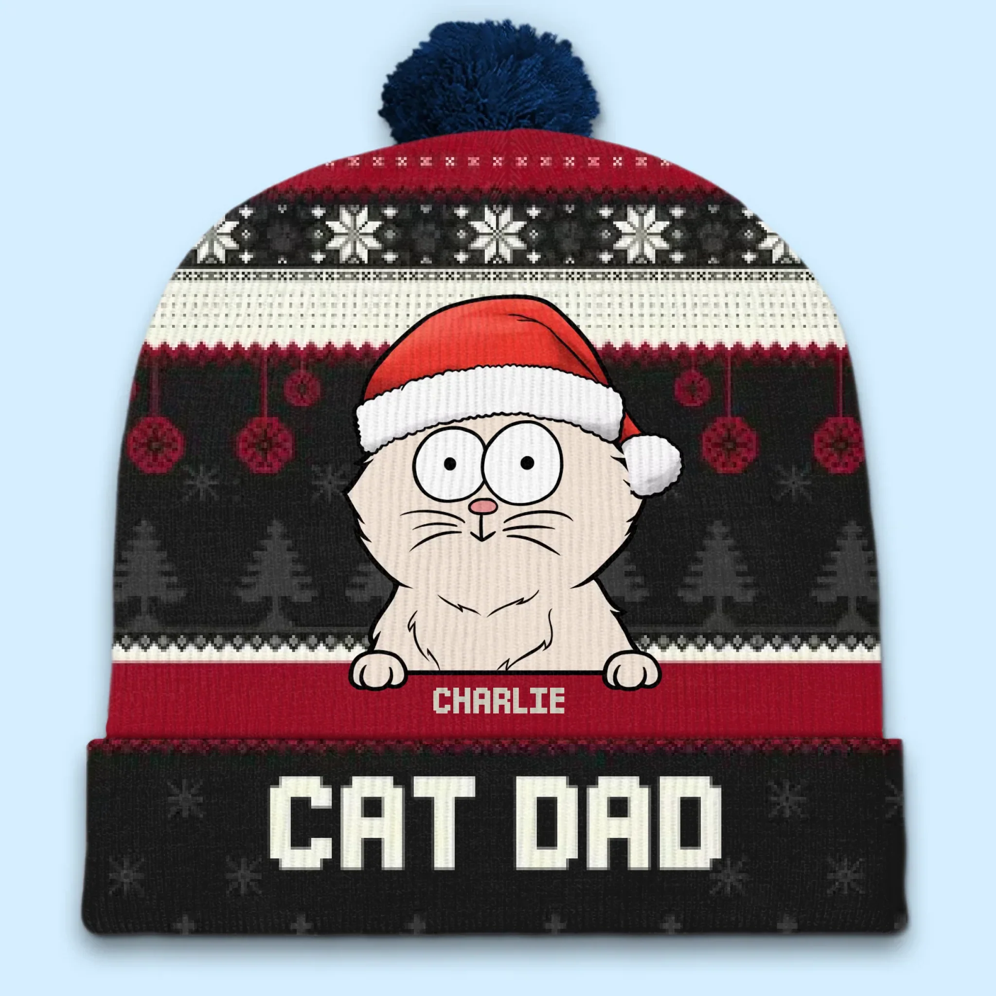 Celebrating Christmas With Our Furry Family Members - Dog & Cat Personalized Custom Christmas Beanie Hat - Christmas Gift For Pet Owners, Pet Lovers - Image 3