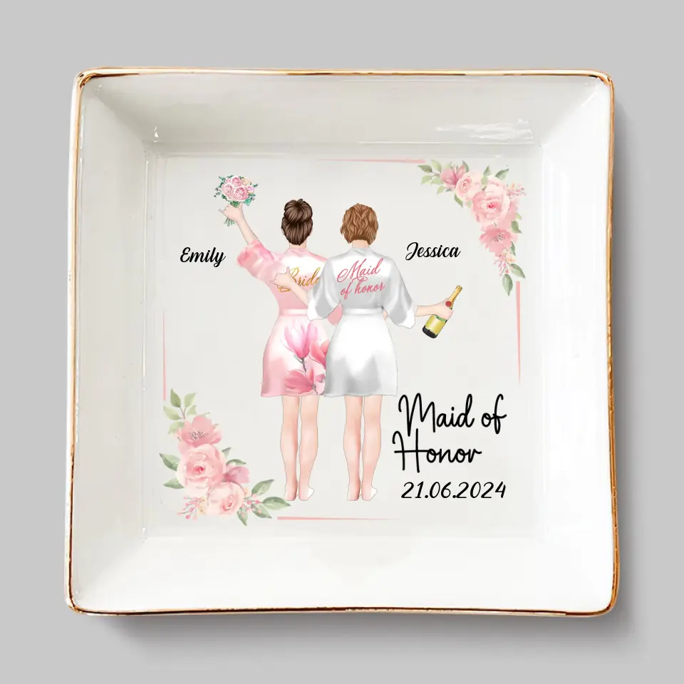 Celebrating Love And Friendship - Bestie Personalized Custom Jewelry Dish - Wedding Gift, Bridesmaid Gift For Best Friends, BFF, Sisters - Image 2