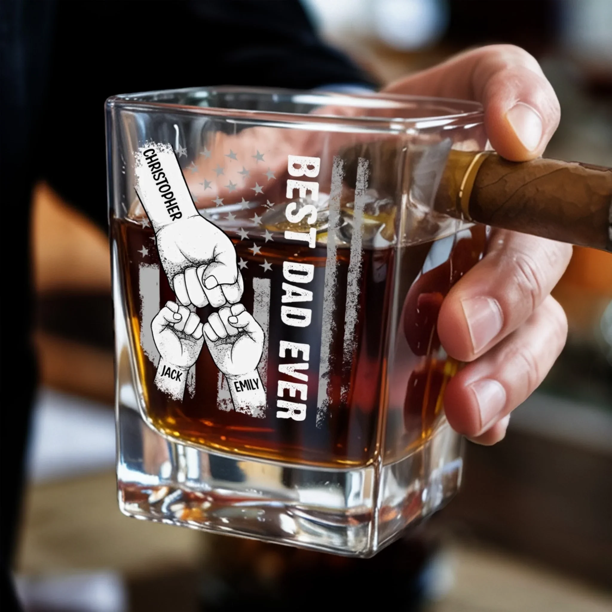 Certified Awesome Dad - Family Personalized Custom Whiskey Glass With Cigarette Holder - Father's Day, Gift For Dad, Grandpa - Image 3