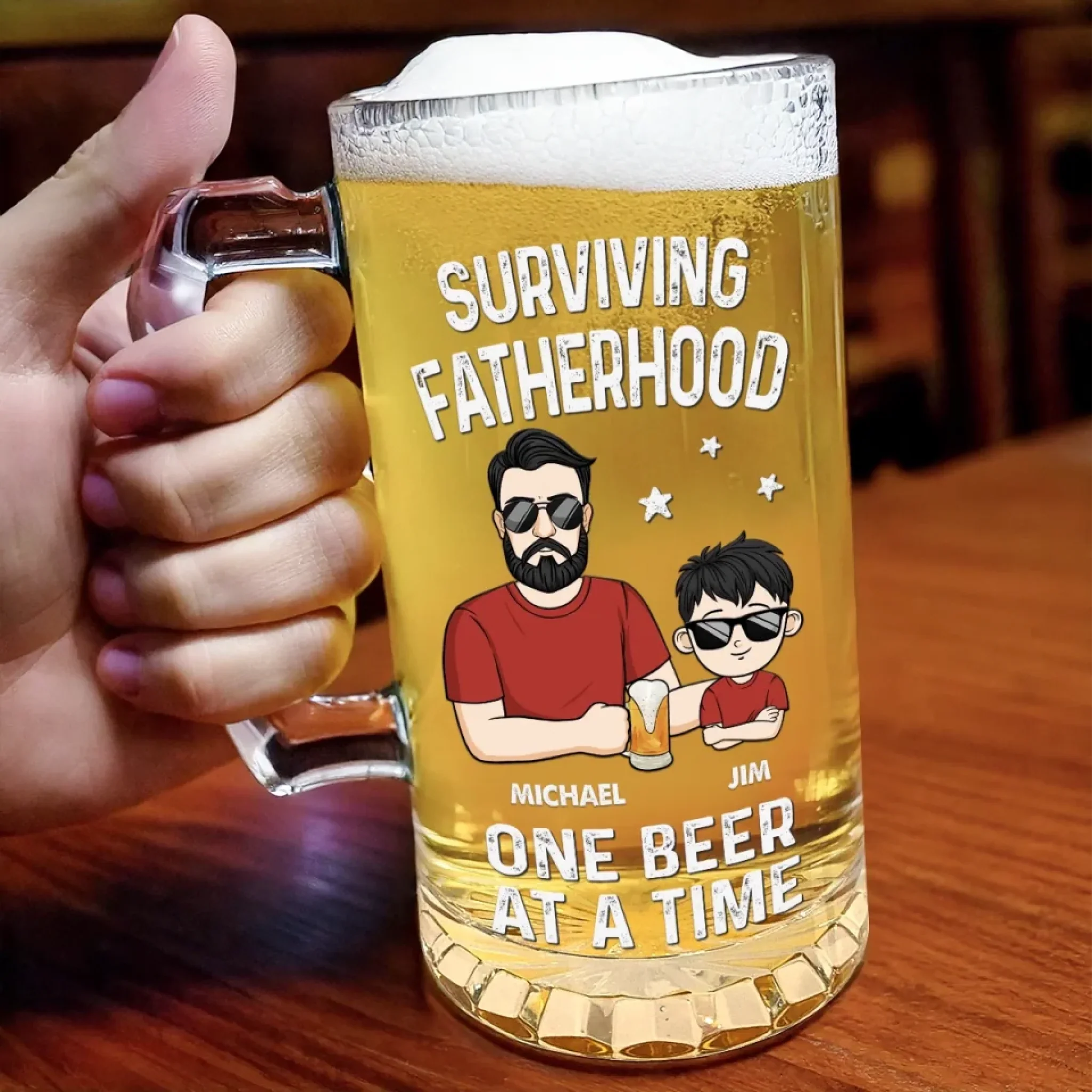 Cheers To Fatherhood - Family Personalized Custom Glass Beer Mug - Father's Day, Gift For Dad, Grandpa - Image 4