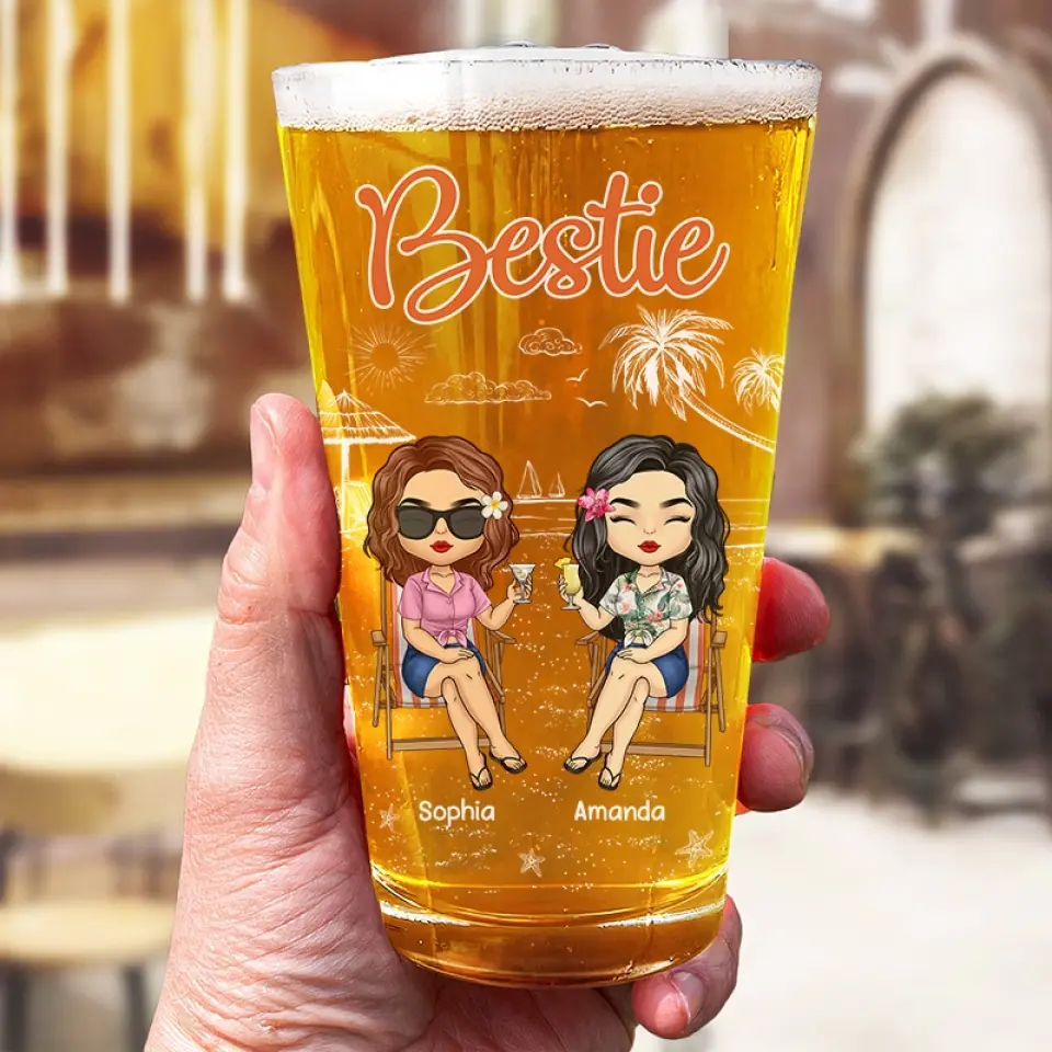 Cheers To Good Friends And Great Beer - Bestie Personalized Custom Beer Glass - Summer Vacation Gift For Best Friends, BFF, Sisters, Coworkers - Image 3